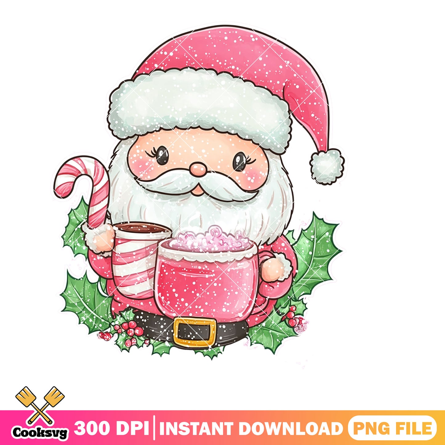 Kawaii cute santa png, christmas gifts png, candy cane png