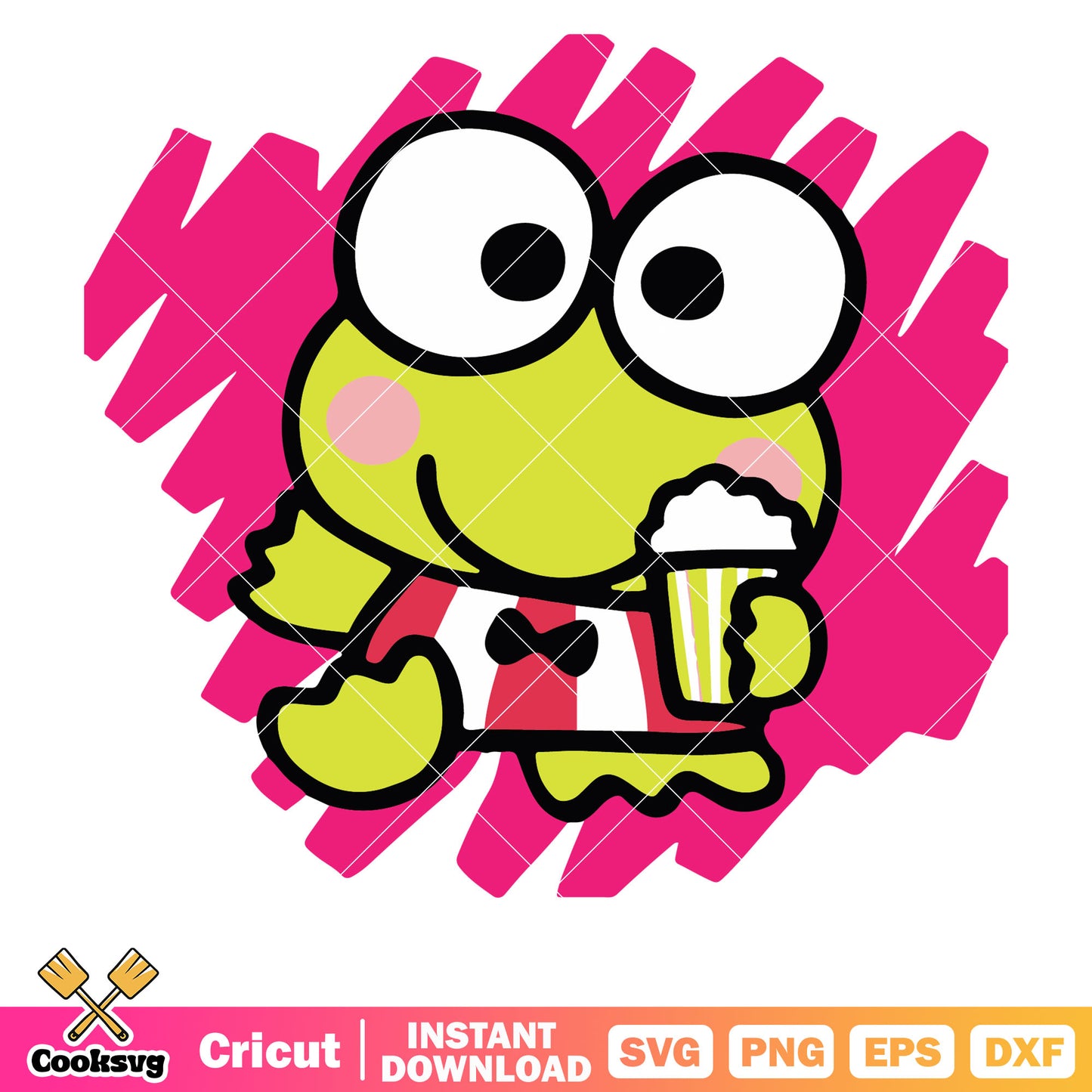 Keroppi with popcorn design svg, Keroppi svg, hello kitty svg