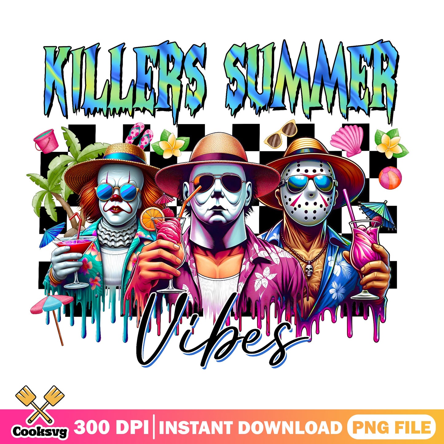 Killers Summer Vibes PNG, Horror Characters Summer PNG, Halloween PNG