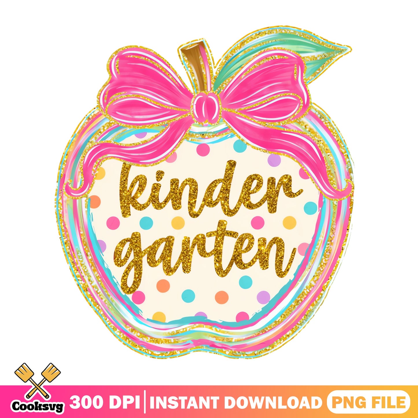 Kindergarten Teacher Apple Bow PNG, Back To School PNG, Teacher PNG