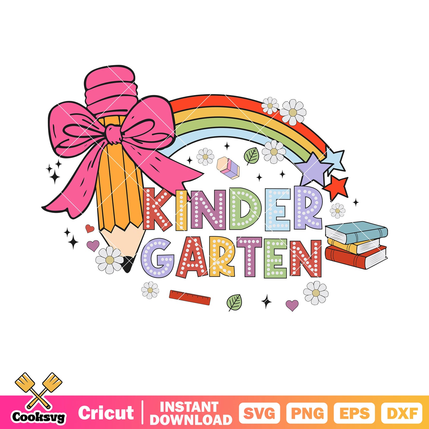 Kindergarten rainbow pencil school svg, rainbow pencil svg, Kindergarten svg
