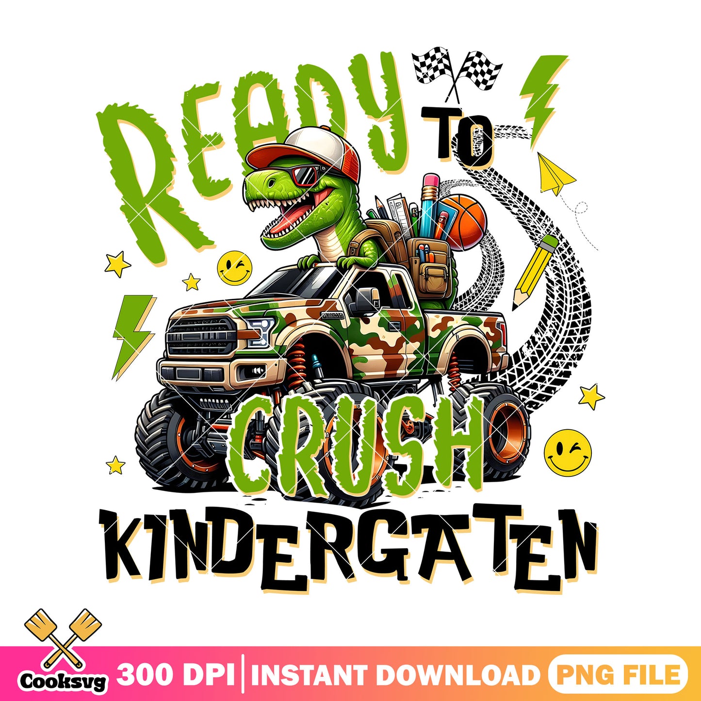 Kindergarten ready to crush png, back to school day png, dinosaur png