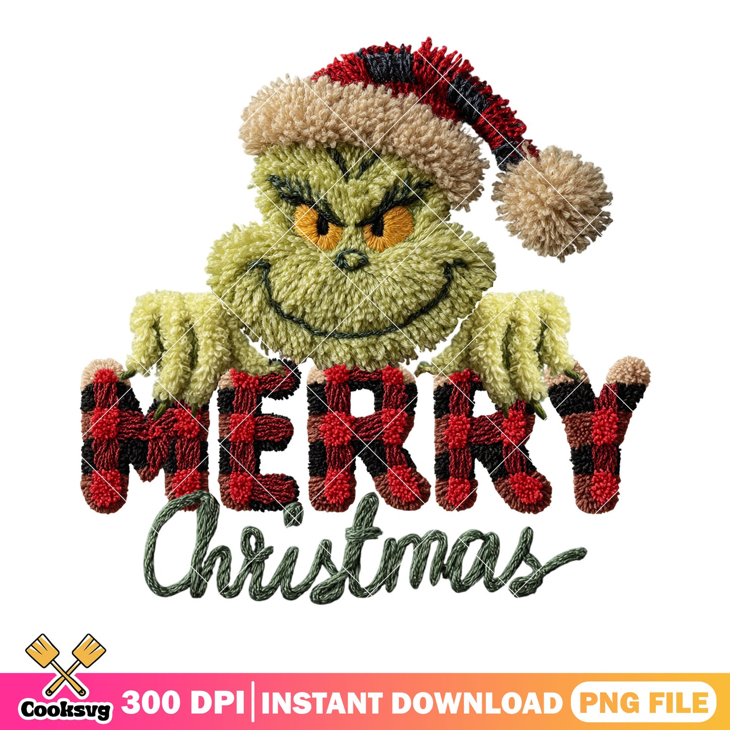 Kintted green monster png, christmas movie png, santa costume png