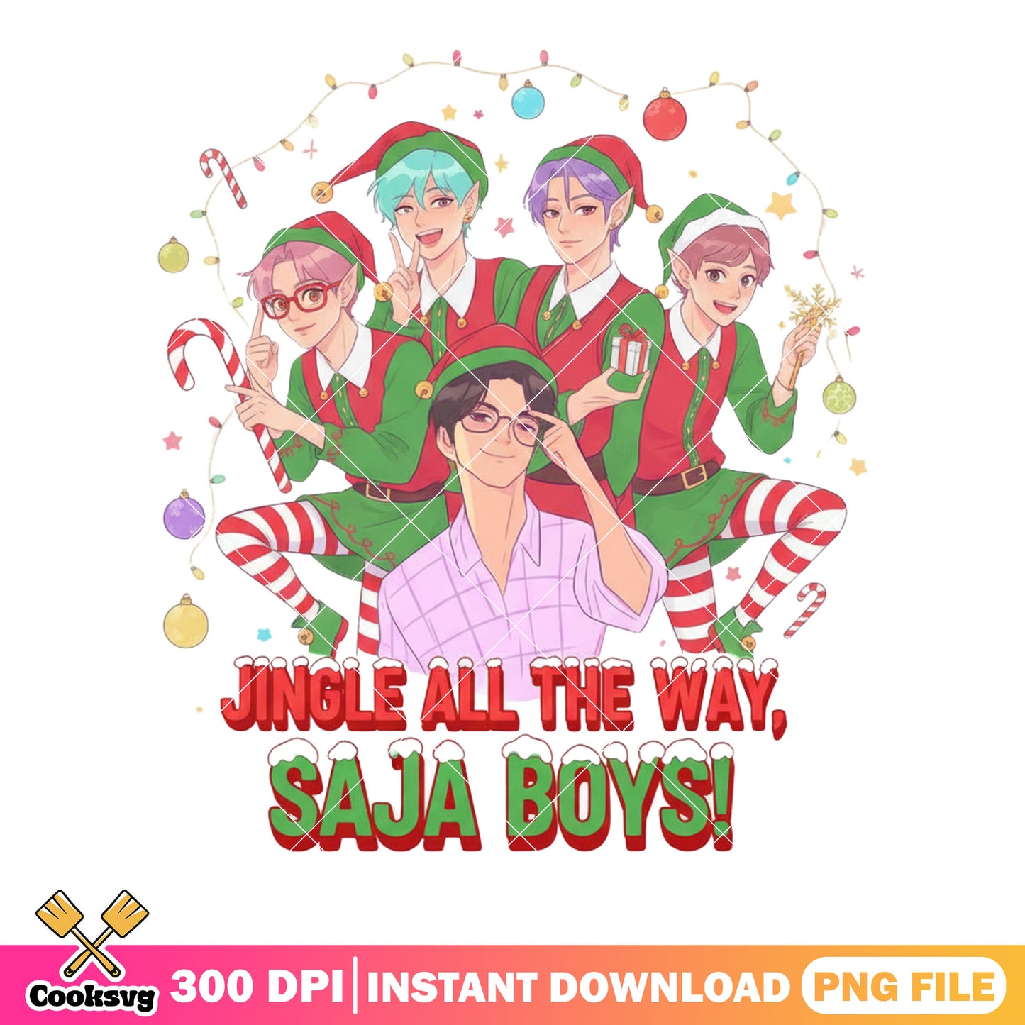 Kpop Christmas saja boys png, Jingle all the way png, christmas png