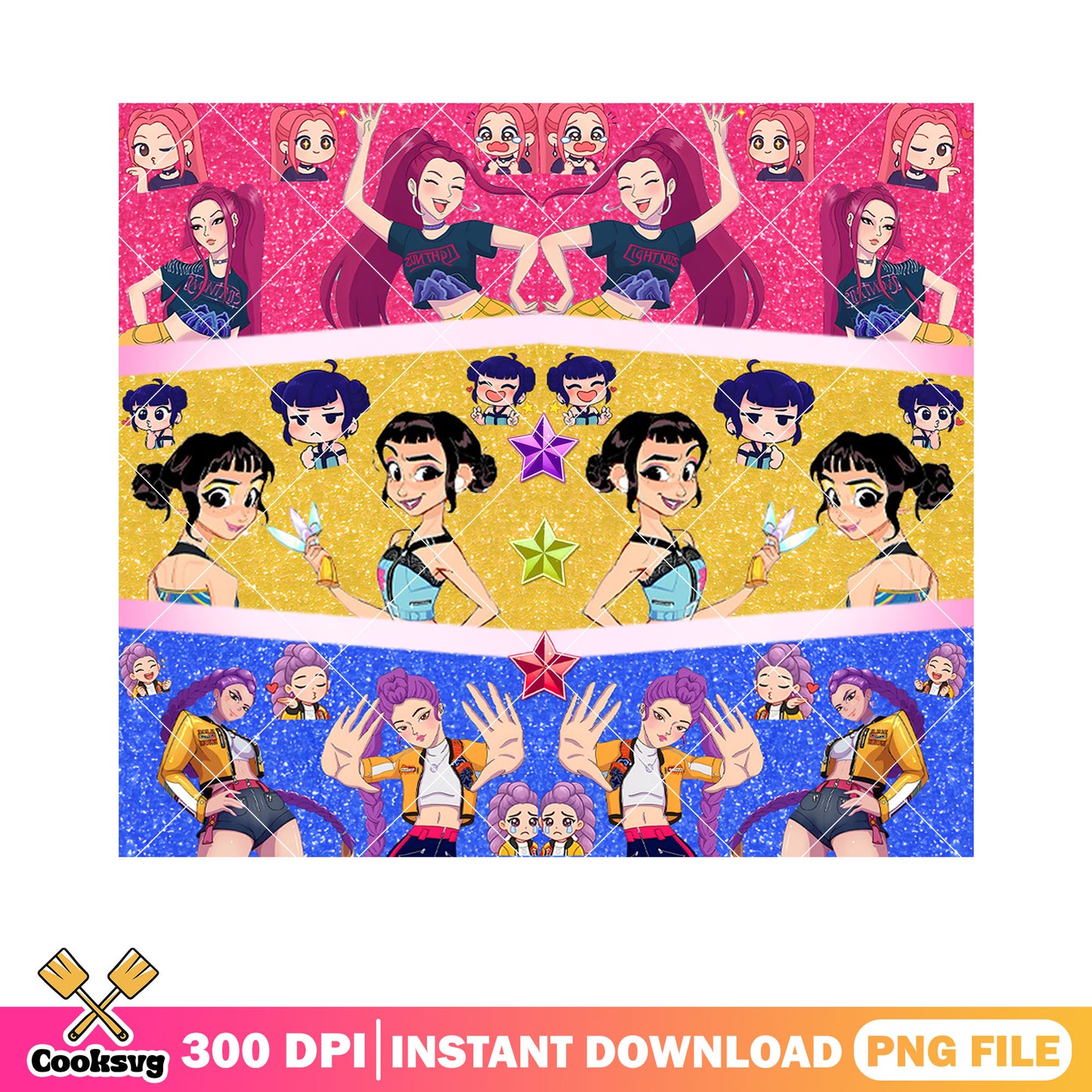 Kpop anime chibi girls png, sticker kpop chibi png, kpop girls png