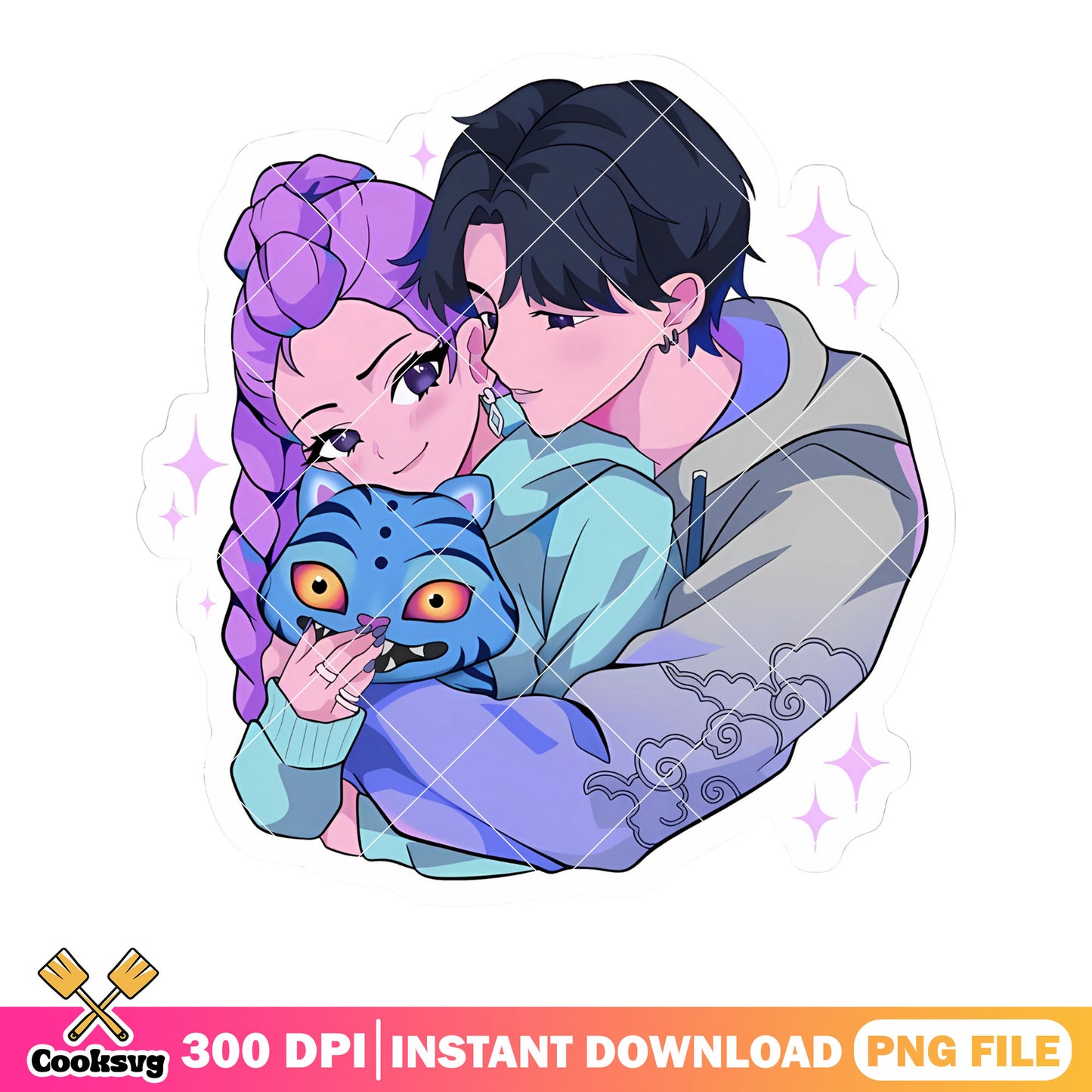 Kpop couple anime png, rumi jinu png, saja boys huntrx png