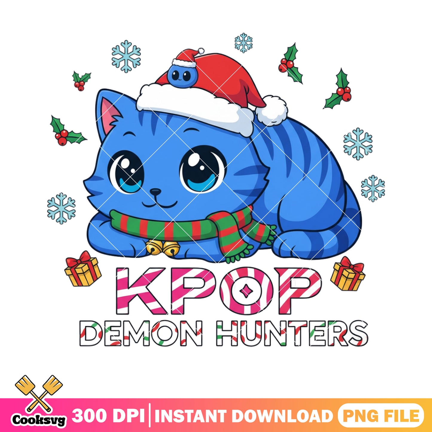 Kpop demon hunters cat christmas png, derpy cat png, christmas png