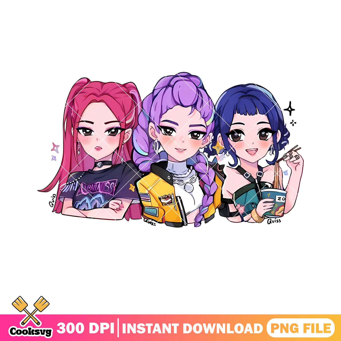 Kpop hunter girl huntrix png, zoey huntrix png, rumi huntrix png