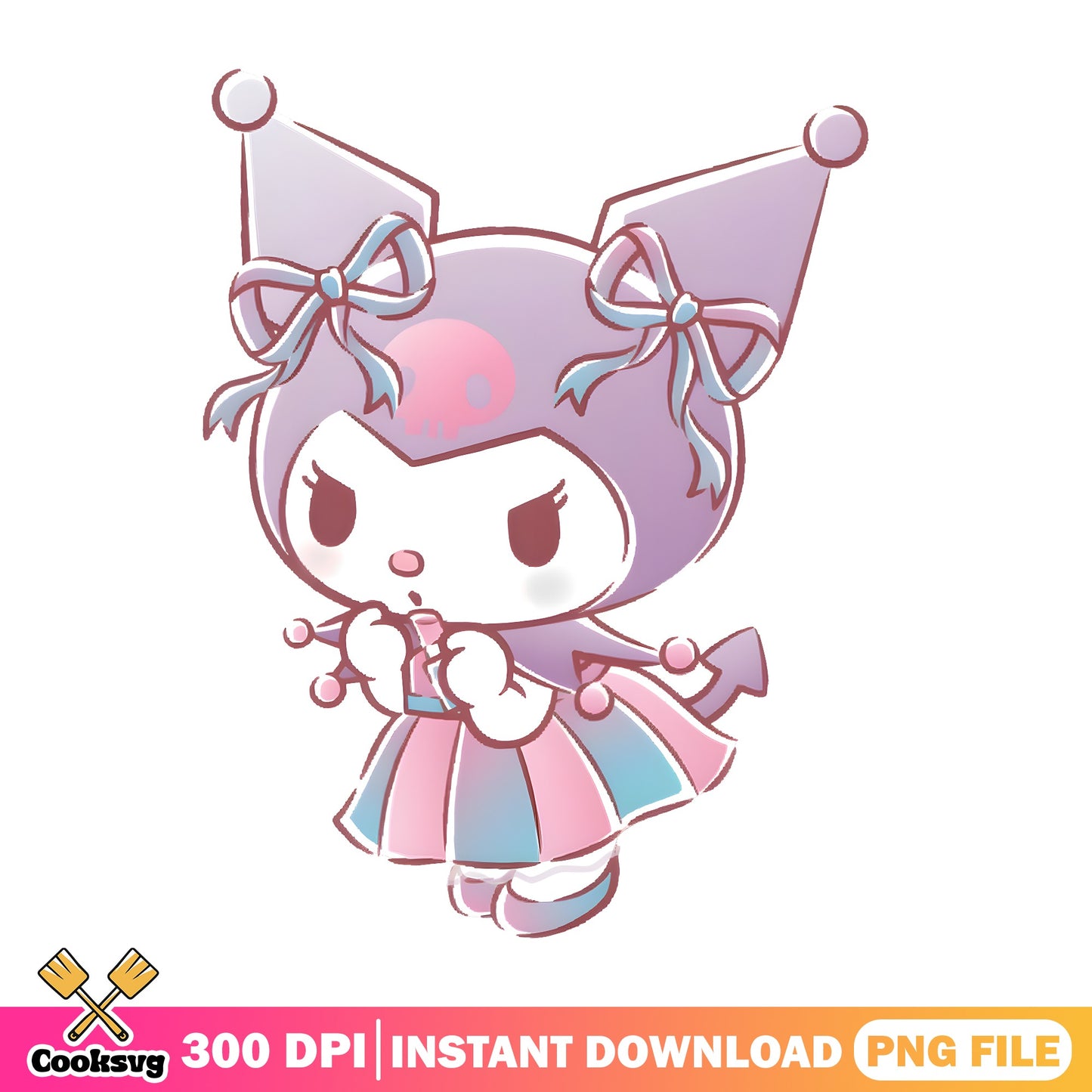 Kuromi Jester Costume PNG, Sanrio Kuromi PNG, Cute Kawaii PNG