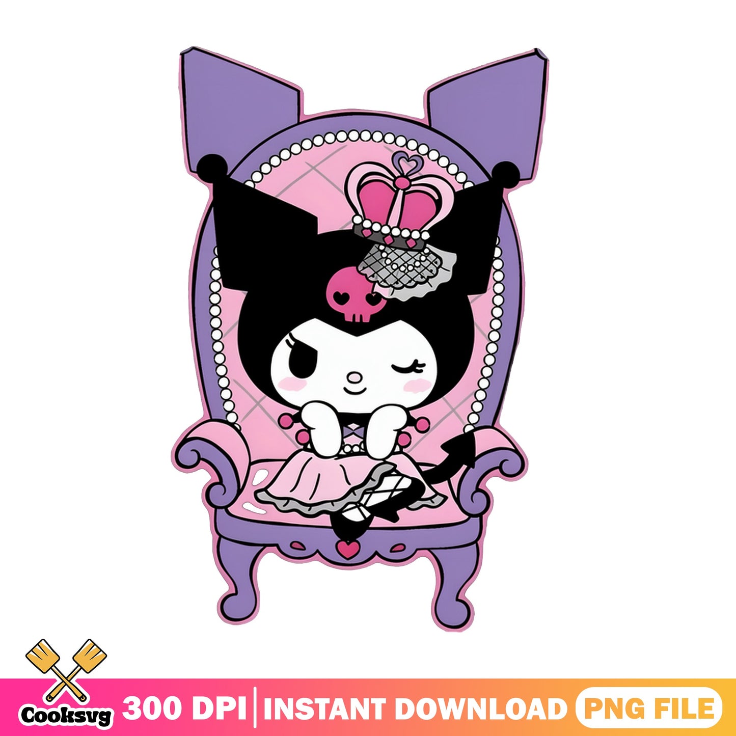 Kuromi Queen Throne PNG, Sanrio Kuromi PNG, Cute Kawaii PNG