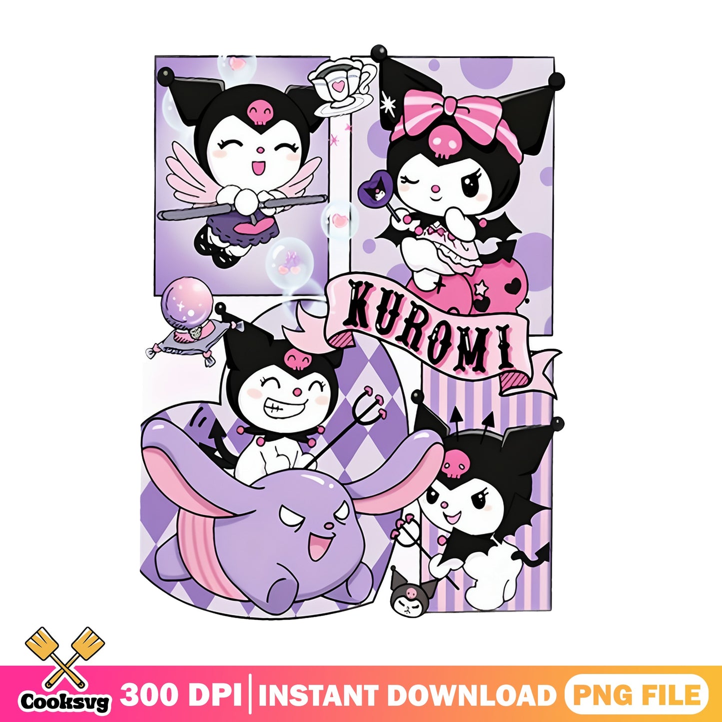 Kuromi Sanrio Character Bundle PNG, Kuromi PNG, Sanrio PNG
