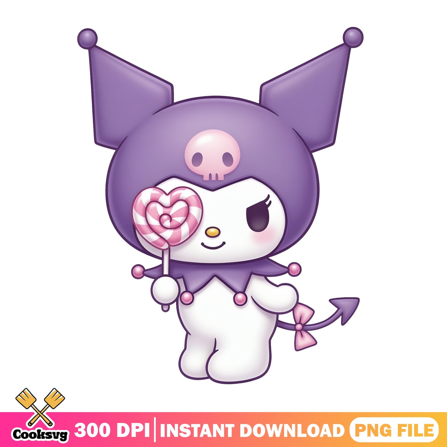 Kuromi With Heart Lollipop PNG, Sanrio PNG, Cute Kawaii PNG