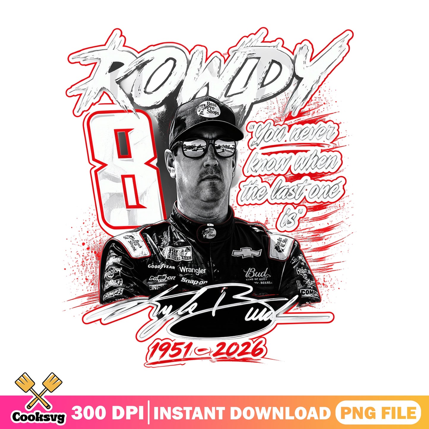 Kyle Busch Rowdy 8 NASCAR Racing, Driver Signature PNG, Race Fan PNG