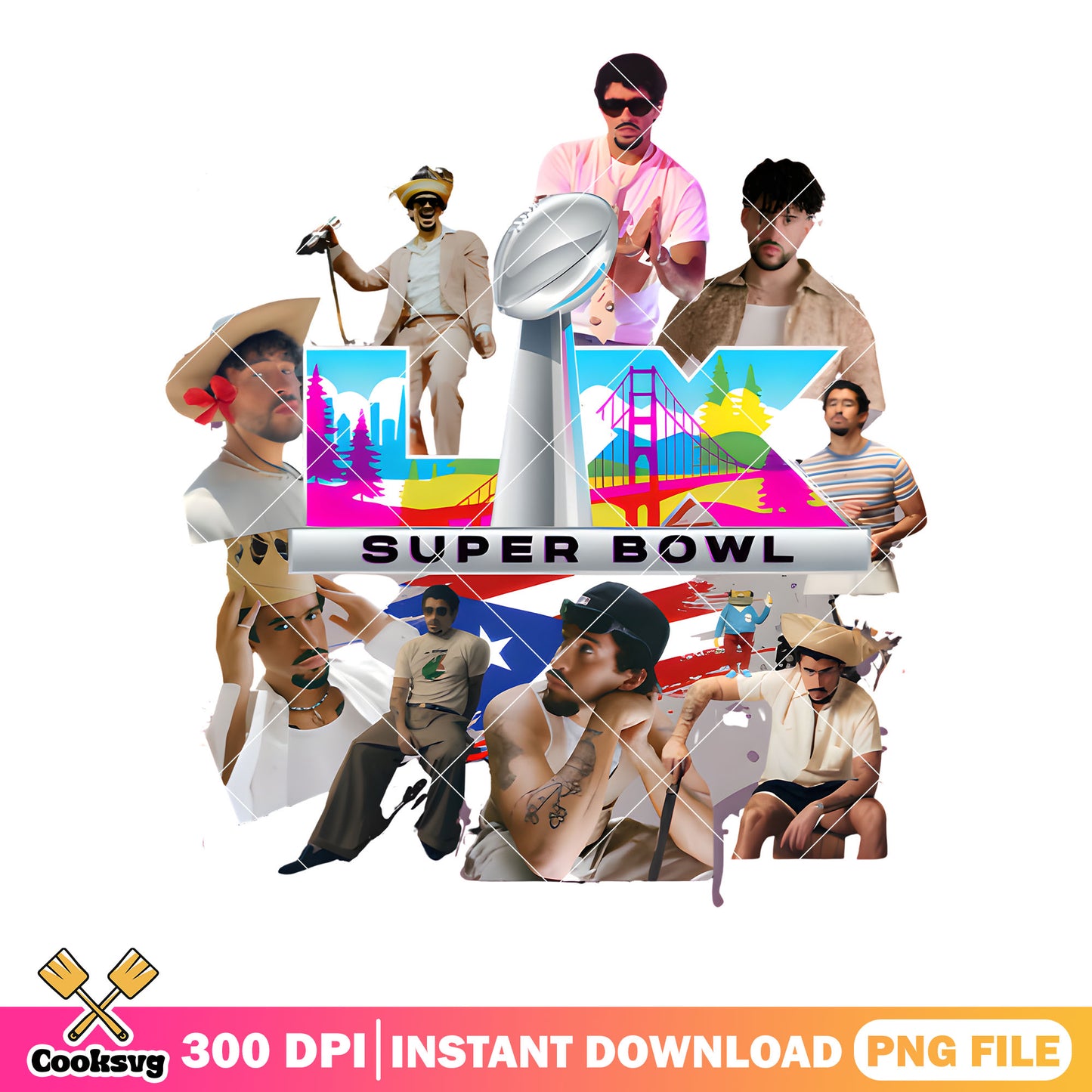 LX super bowl bad bunny png, america football png, peurto rico png