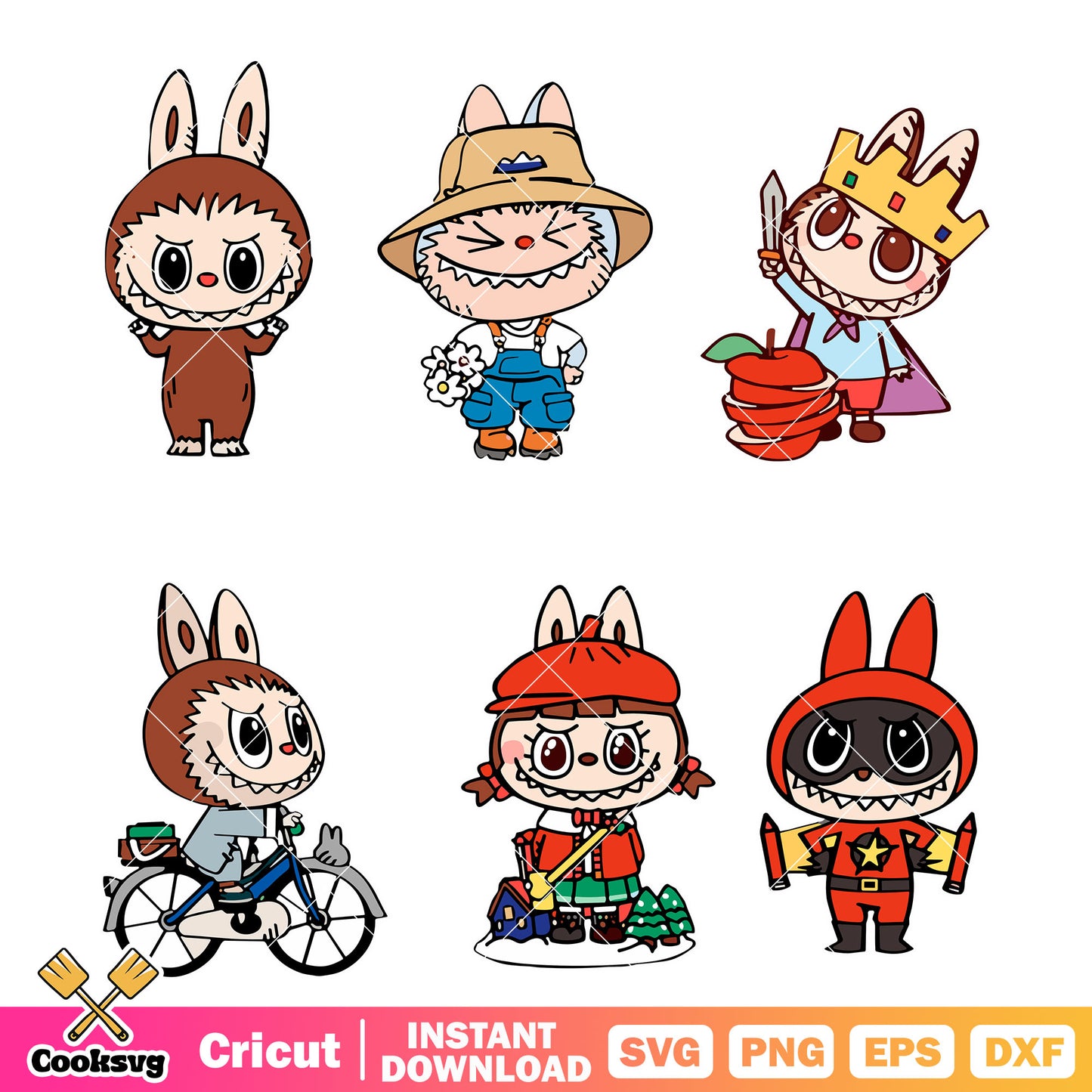 Labubu Outfit Set Svg, labubu doll clothes svg, labubu macaron svg