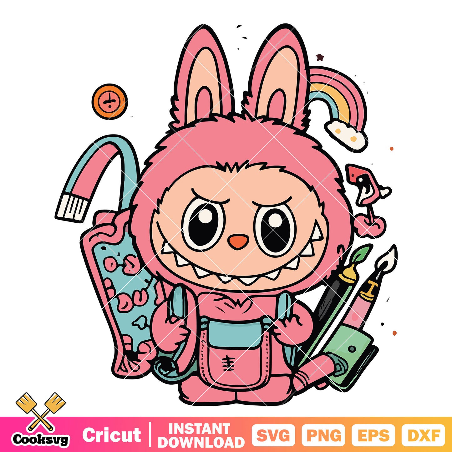Labubu Pink Student Svg, back to school svg, labubu school svg