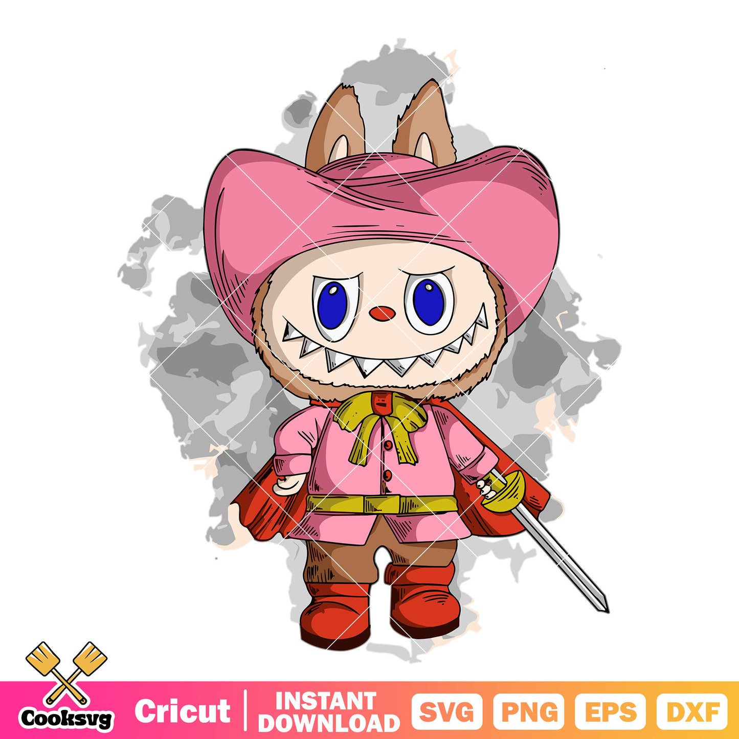 Labubu Pink Swordsman Svg, labubu macaron svg, pink labubu svg