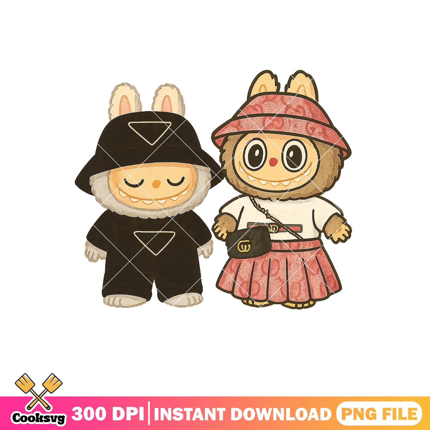 Labubu adorable fashion pair png, labubu couple png, cute dolls png