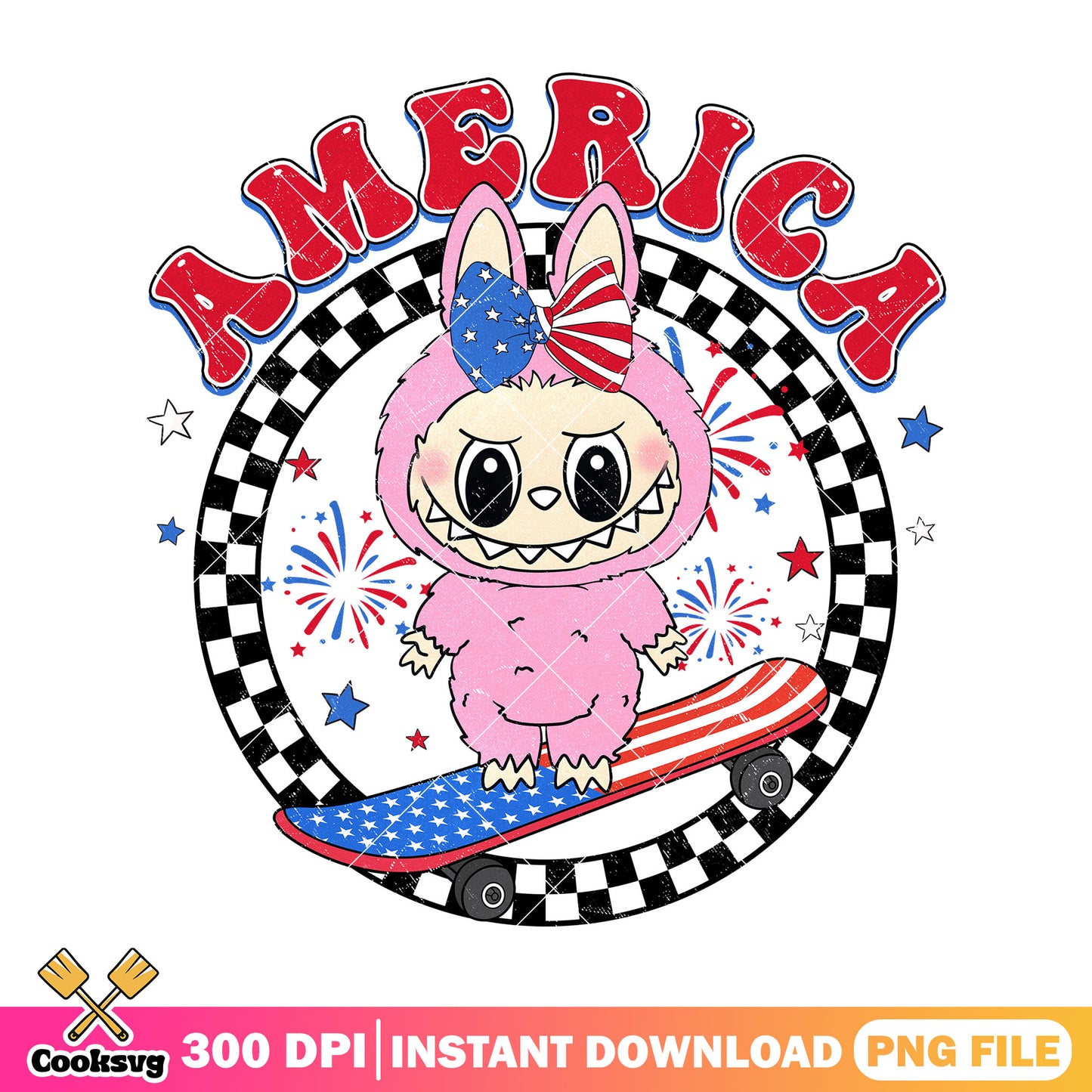Labubu america design png, pink labubu png, hehe labubu png