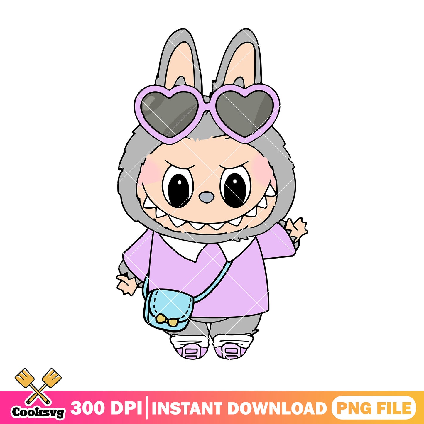 Labubu and love style png, labubu grey png, labubu art png