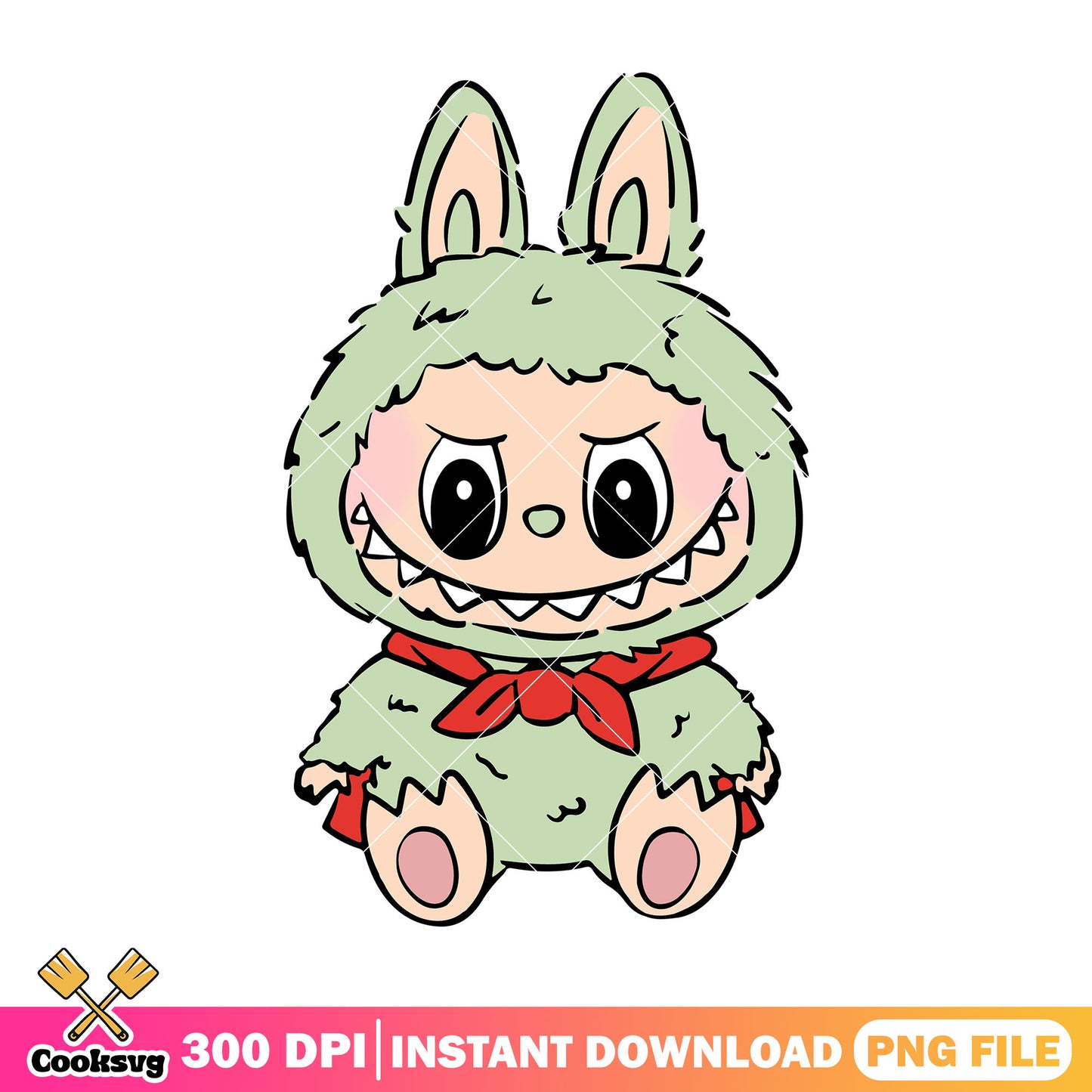 Labubu and red scarf png, green labubu png, labubu near me png