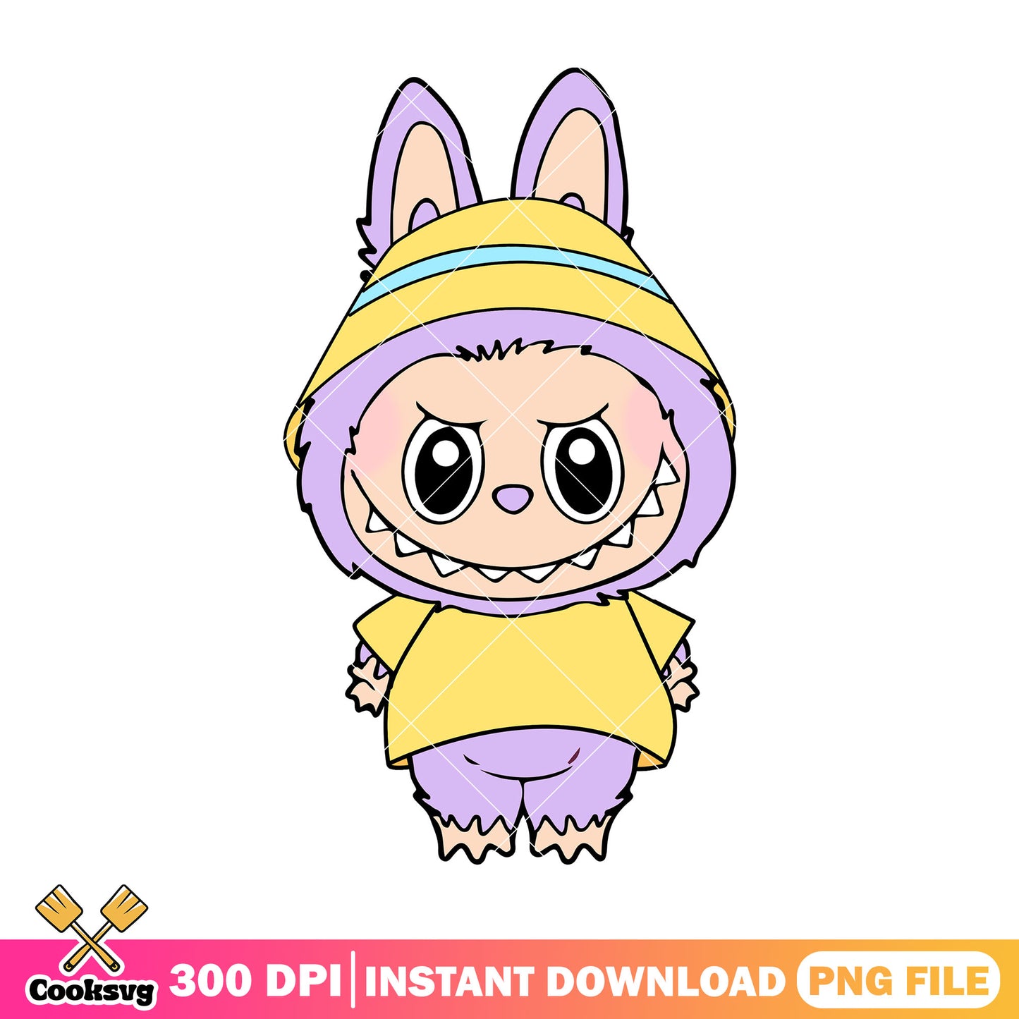 Labubu and yellow outfit png, purple labubu png, labubu baby png