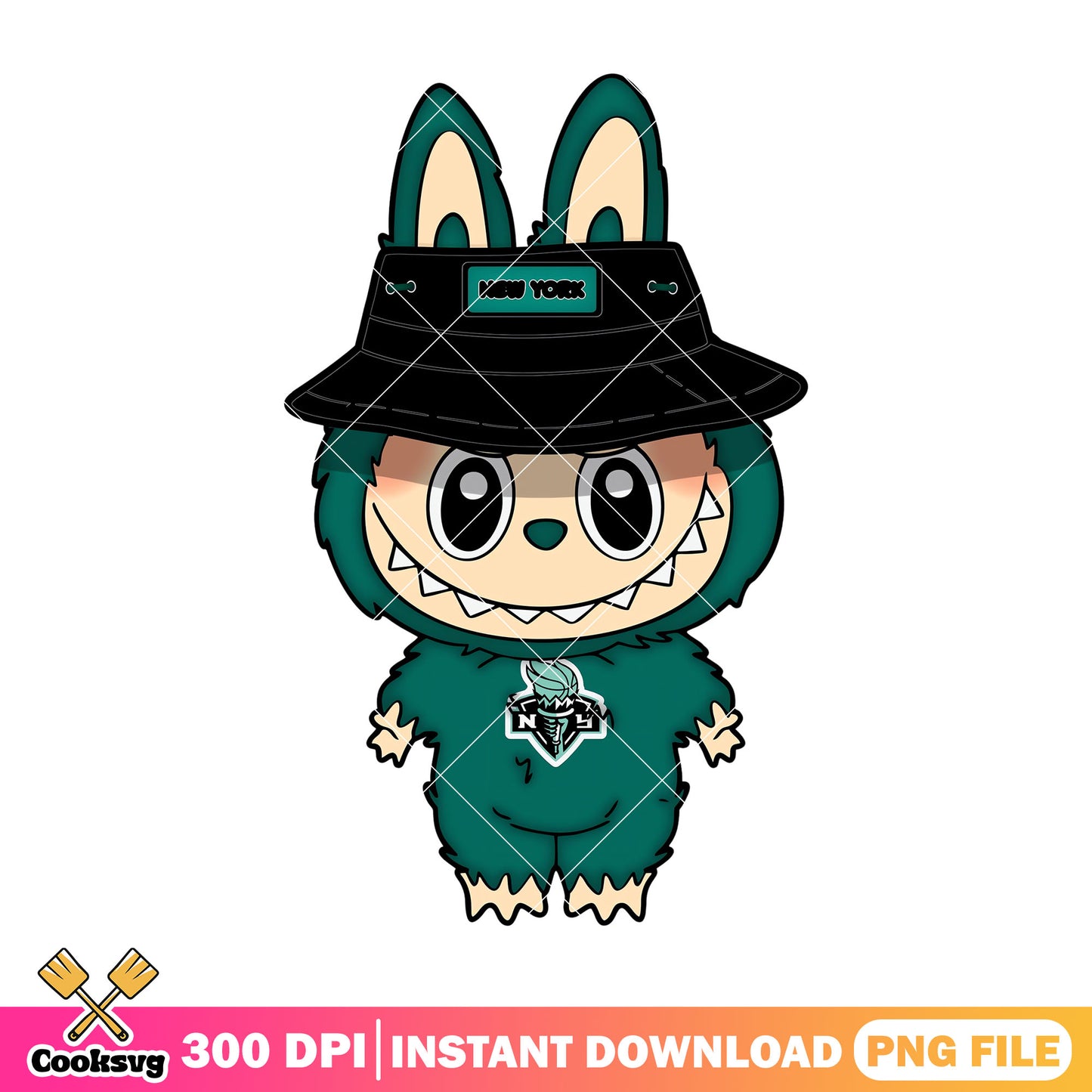 Labubu baby design png, labubu green png, new york liberty png