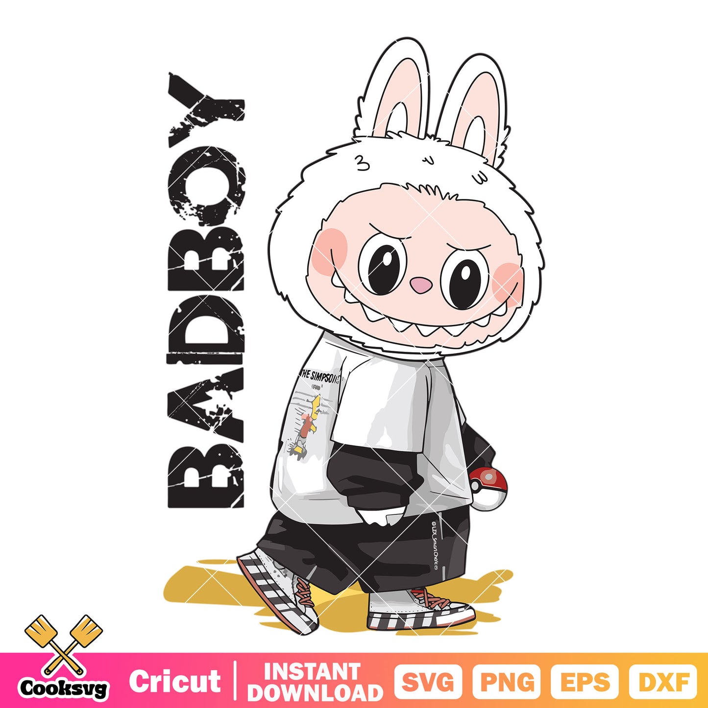 Labubu bad boy style svg, white labubu svg, labubub clothing svg