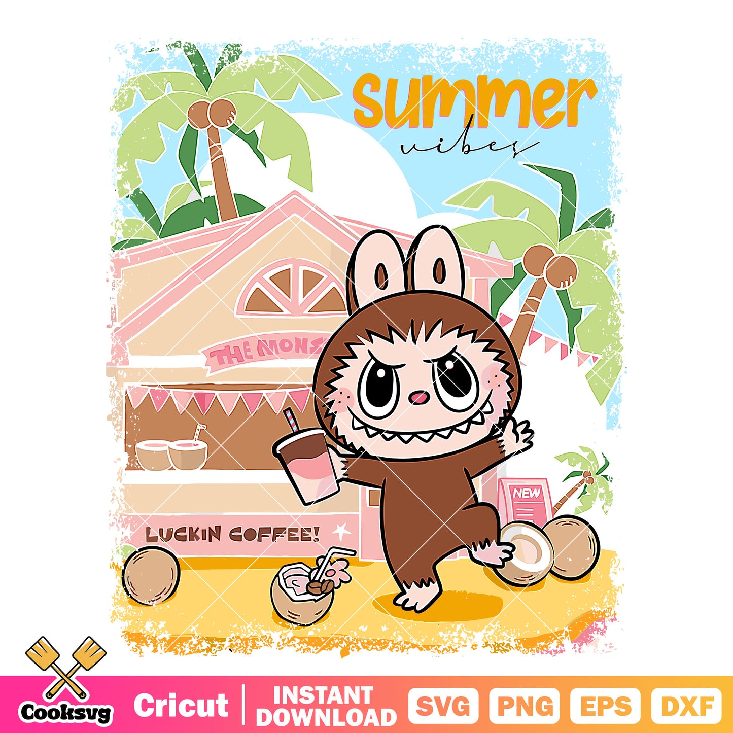 Labubu beach summer vibes svg, labubu sea salt svg, summer vibes svg