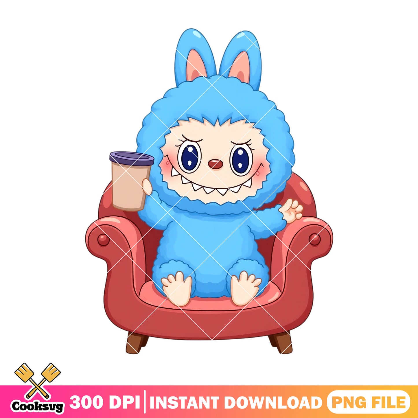 Labubu blue monster png, labubu blue png, labubu sitting png