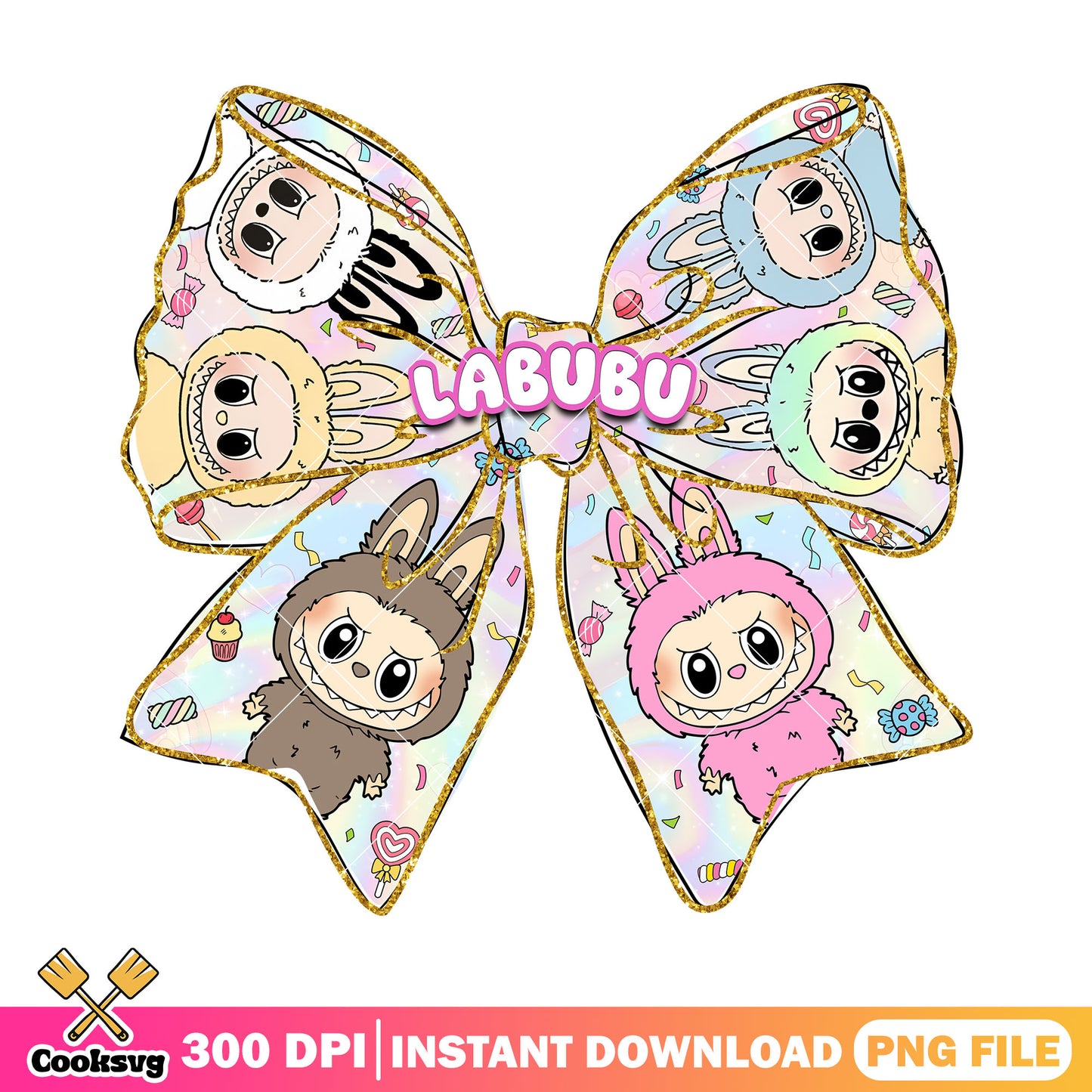 Labubu bow shaped design png, labubu plush png, labubu art png