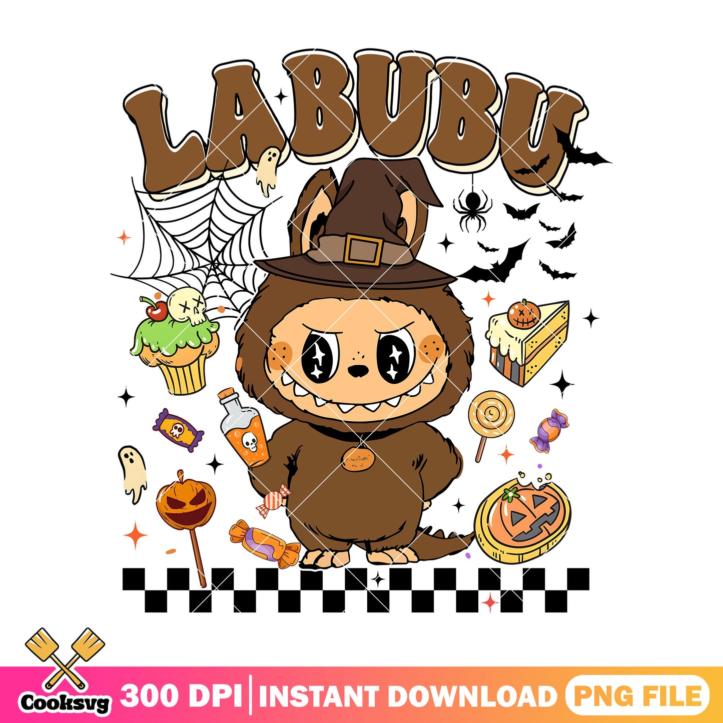 Labubu brown witch png, labubu clothes png, halloween ends png