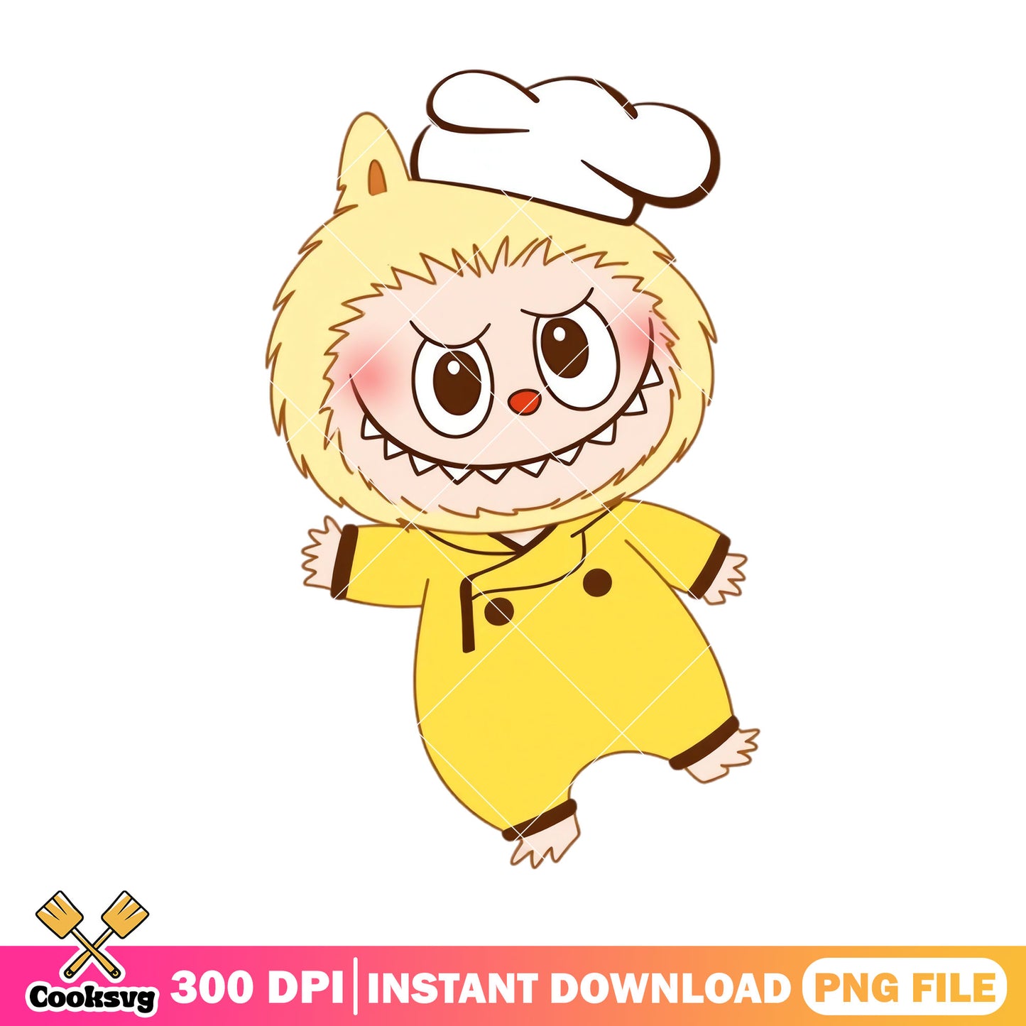 Labubu cosplay chef png, labubu standing png, labubu plush png