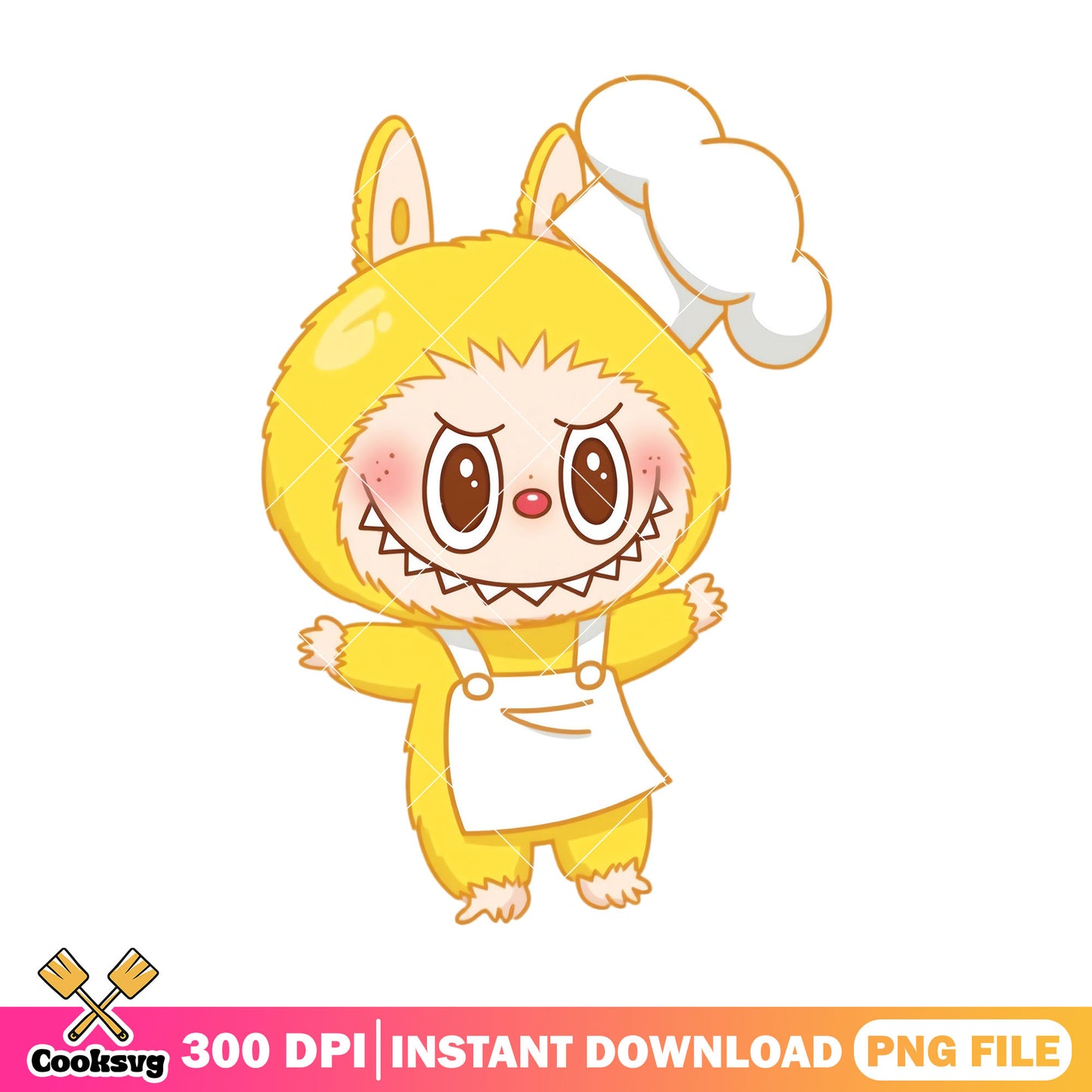 Labubu cosplay chef png, labubu yellow png, labubu art png
