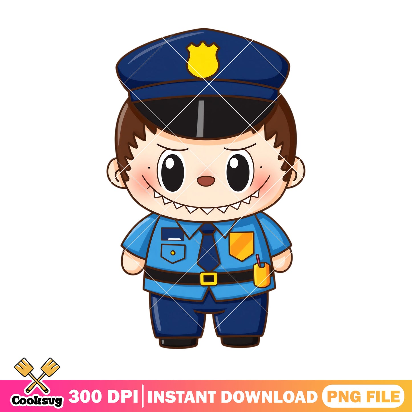 Labubu cosplay policeman png, labubu costume png, labubu hehe png