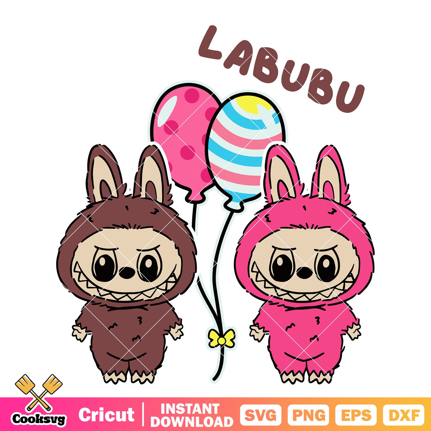 Labubu couple balloon svg, labubu balloon svg, pink labubu svg