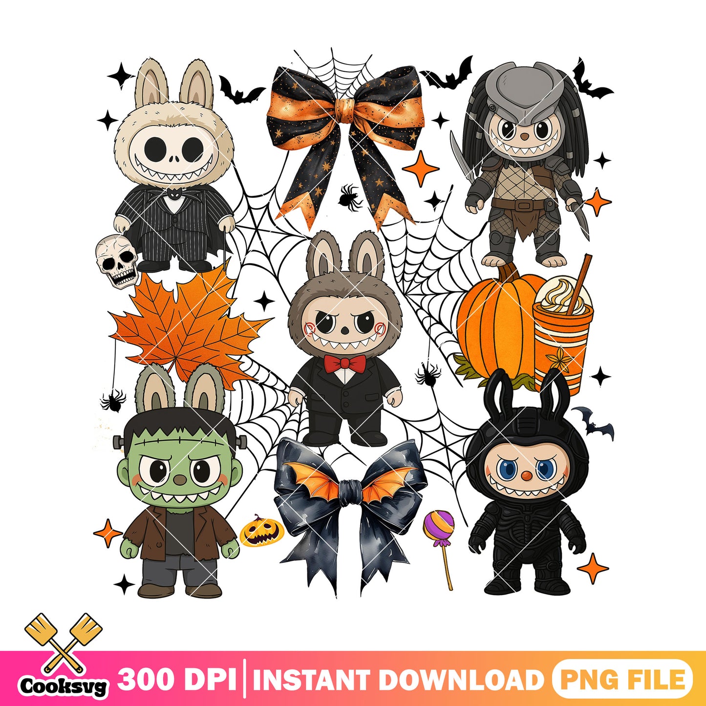 Labubu creepy vibes png, horror labubu png, happy halloween png