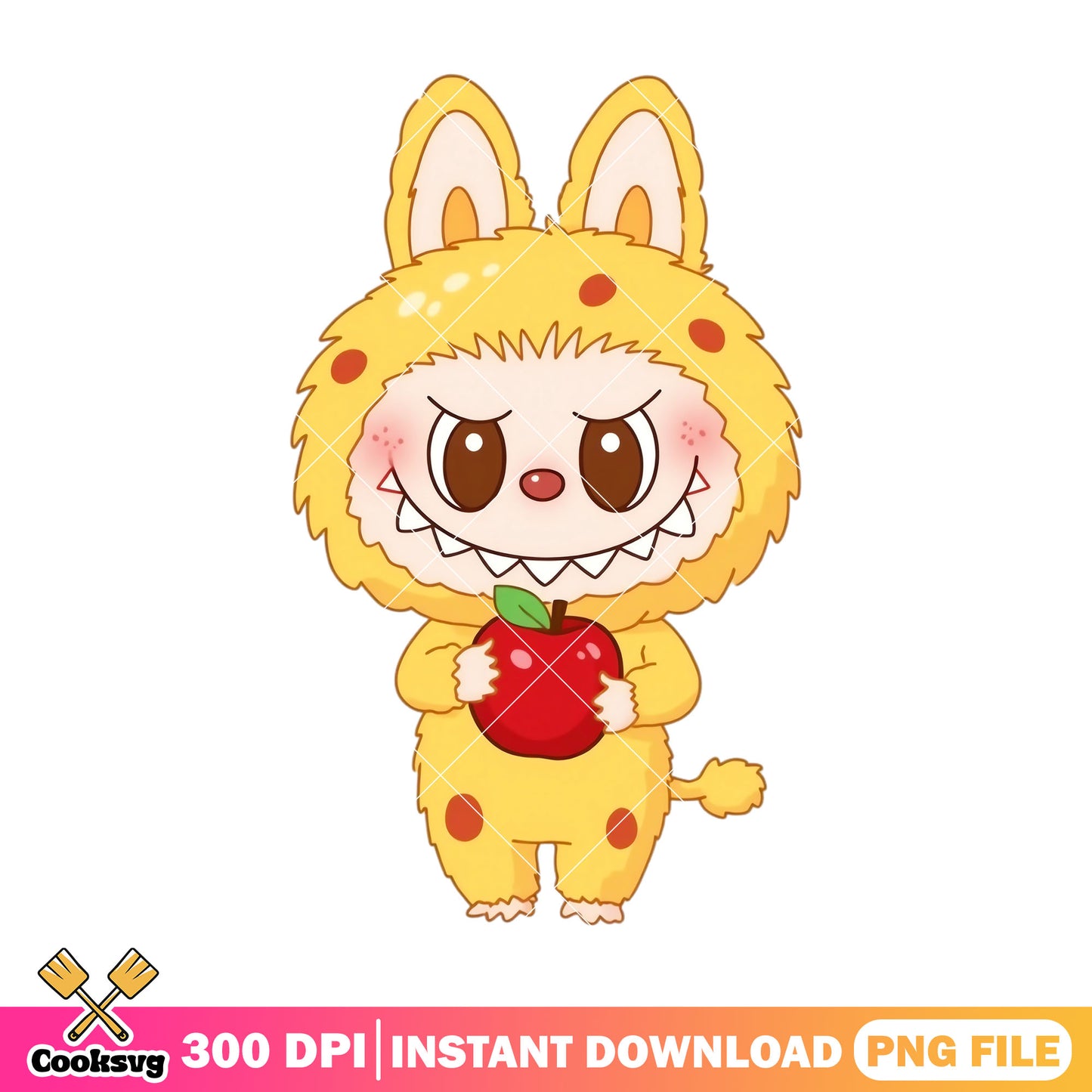 Labubu eating apple design png, labubu popmart png, labubu art png