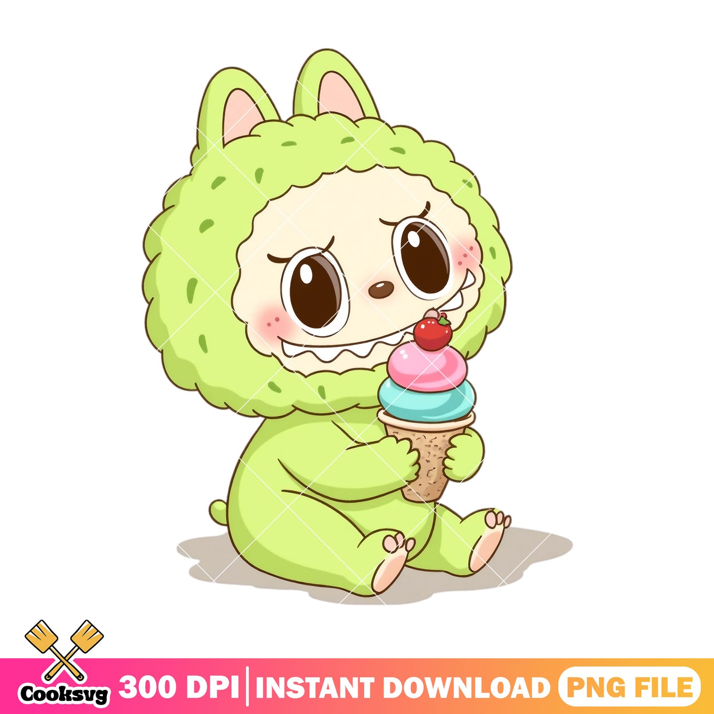 Labubu eating ice scream png, labubu sitting png, labubu cute png