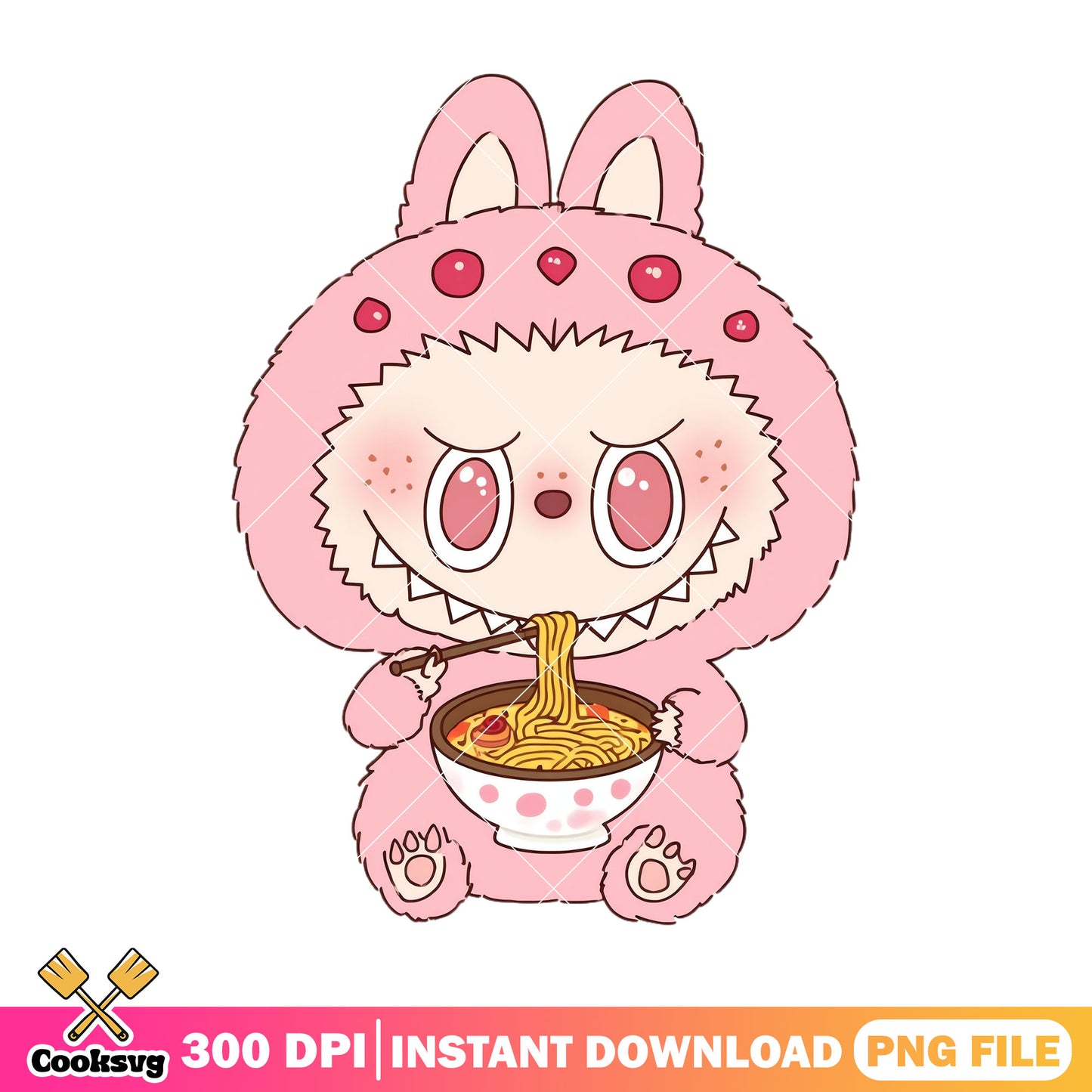 Labubu eating noodle png, labubu monster png, labubu popmart png