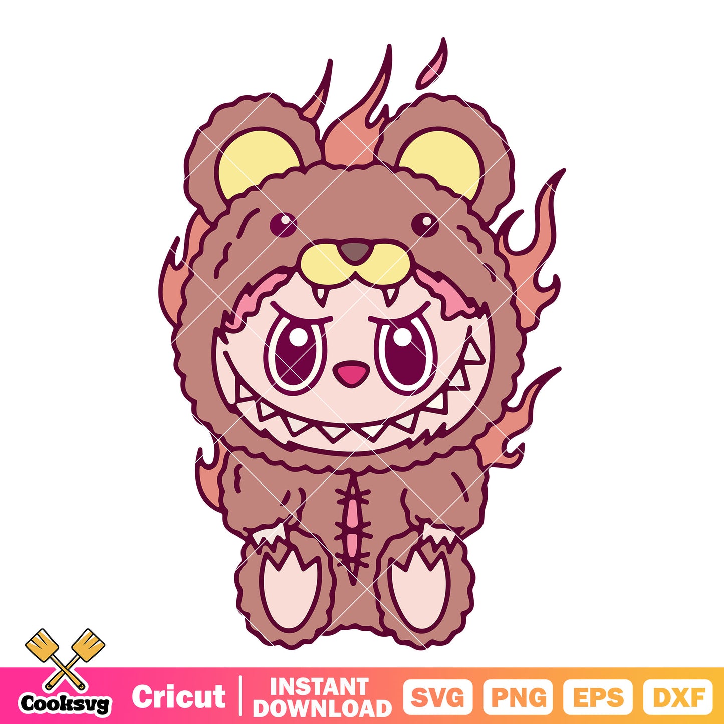 Labubu fire bear svg, cute labubu svg, popmart halloween labubu svg