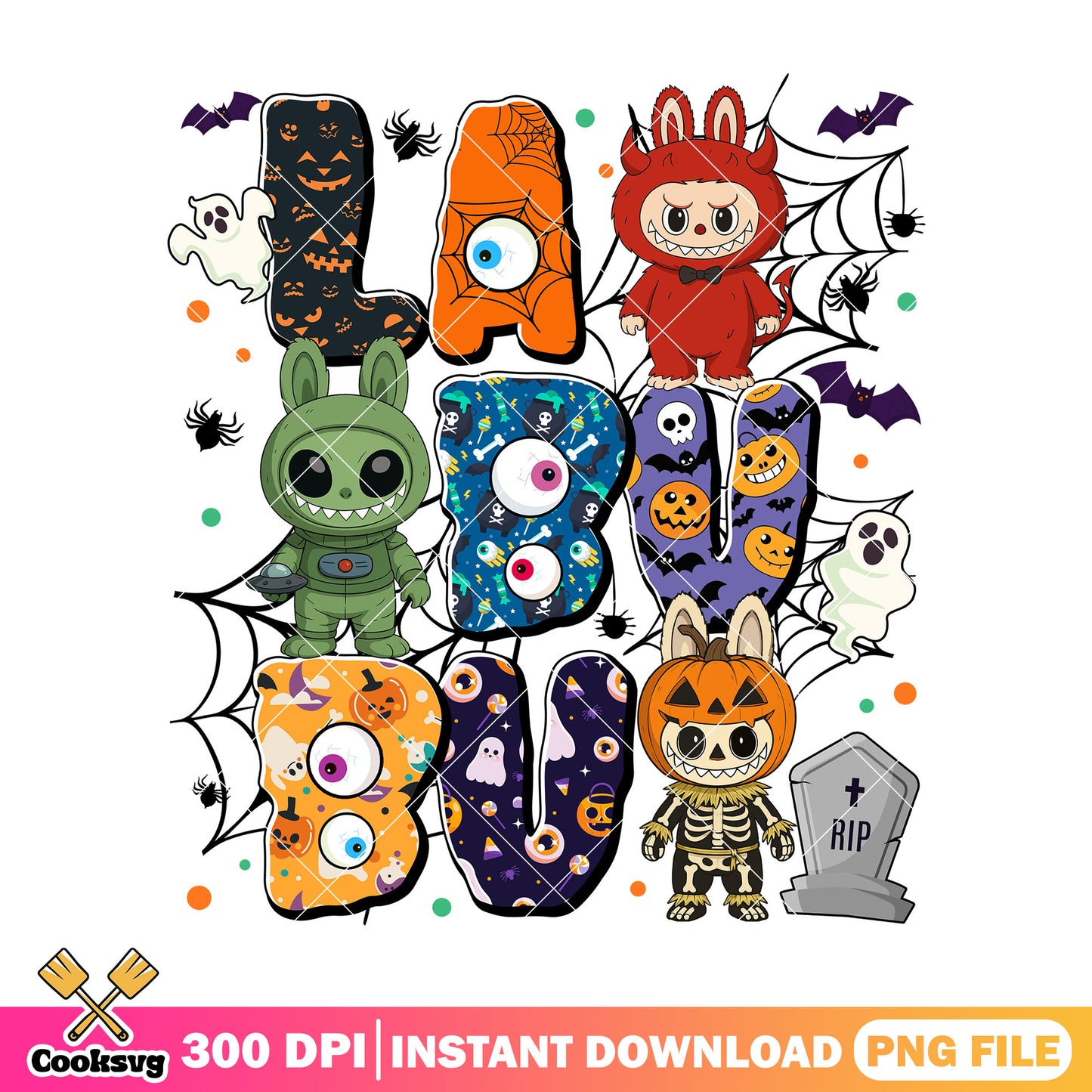Labubu halloween design png, halloween cute png, labubu art png