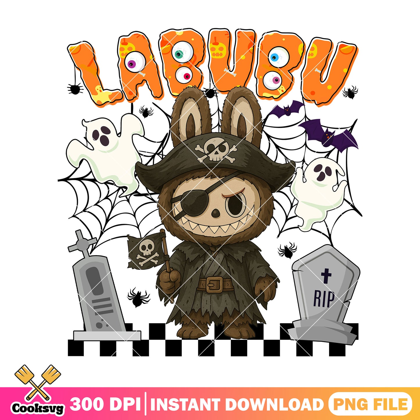 Labubu halloween pirate png, spooky labubu png, labubu costume png
