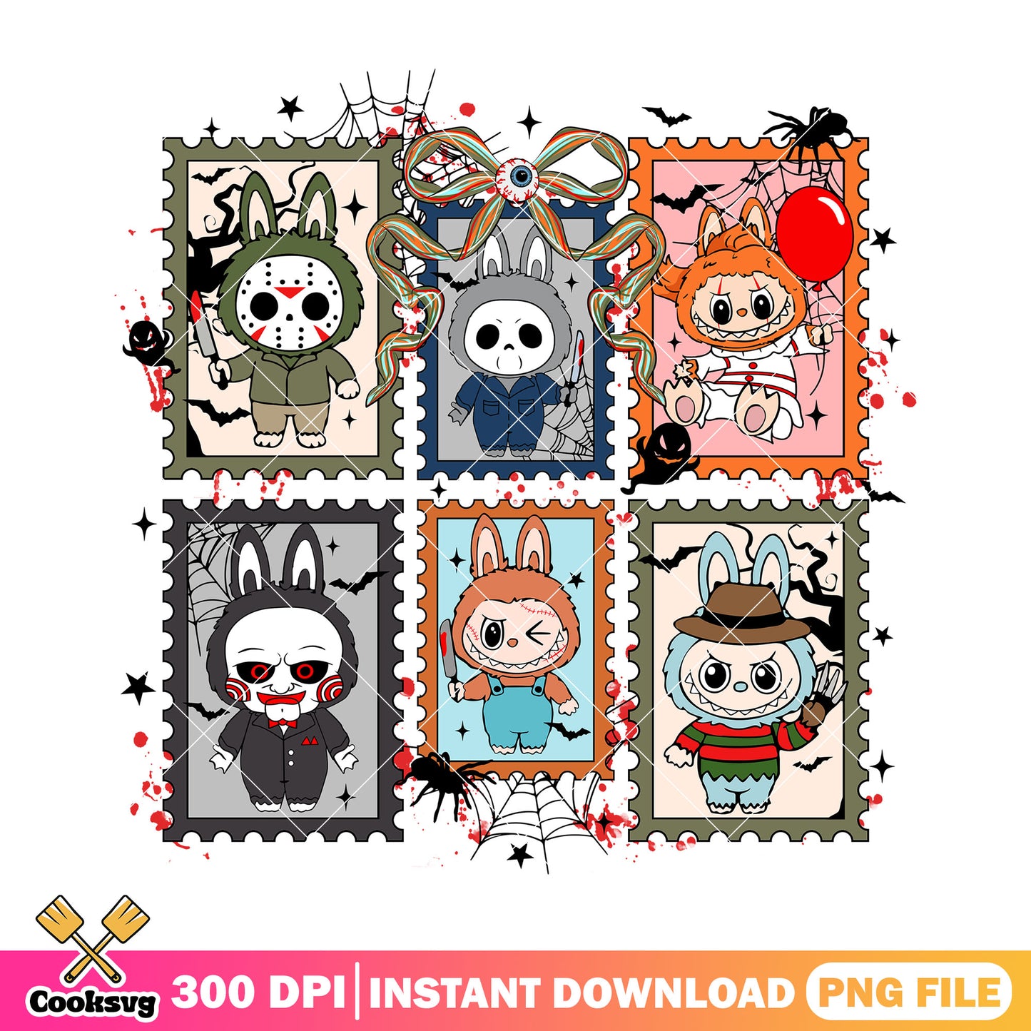 Labubu horror bow png, labubu pop mart png, horror movies png