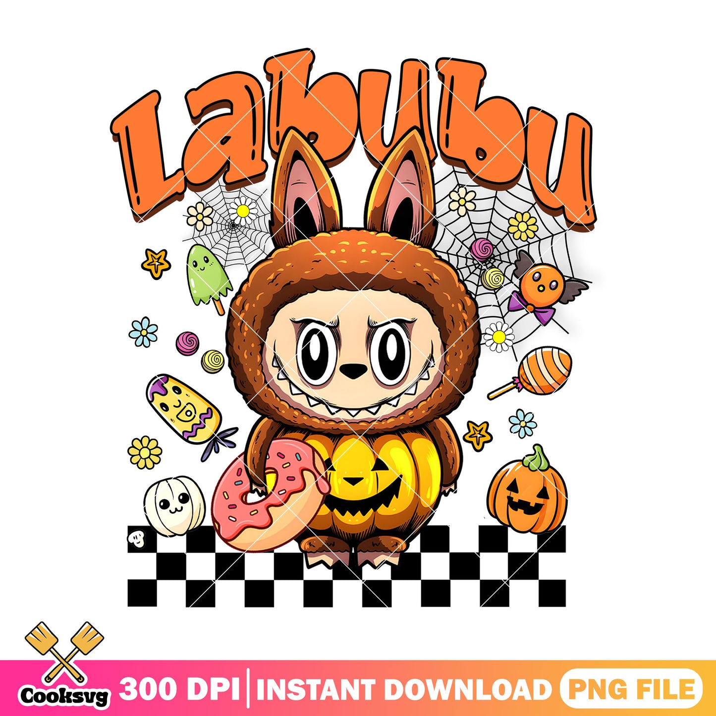 Labubu horror pumpkin png, labubu halloween png, labubu pumpkin png