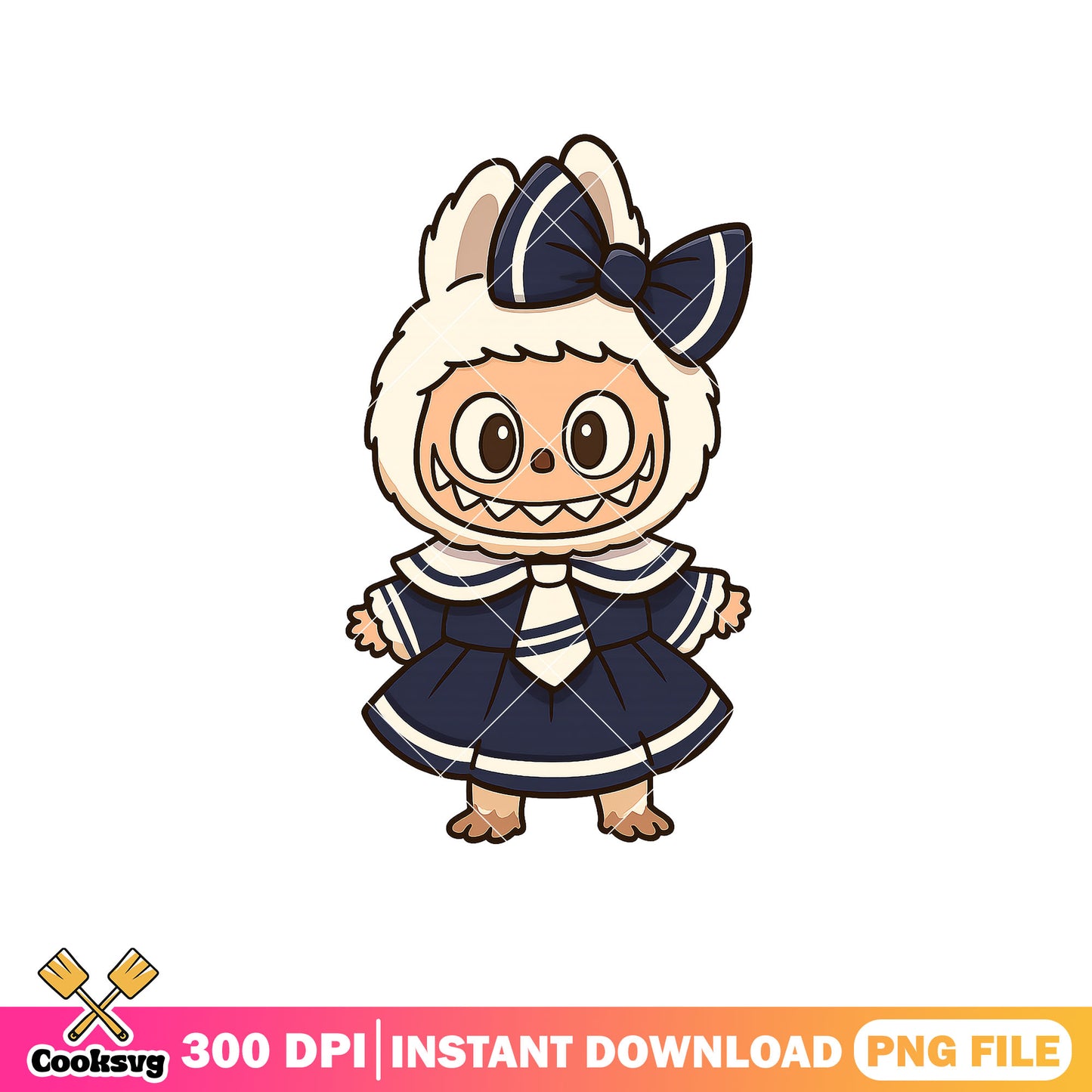 Labubu in school uniform png, labubu design png, labubu art png