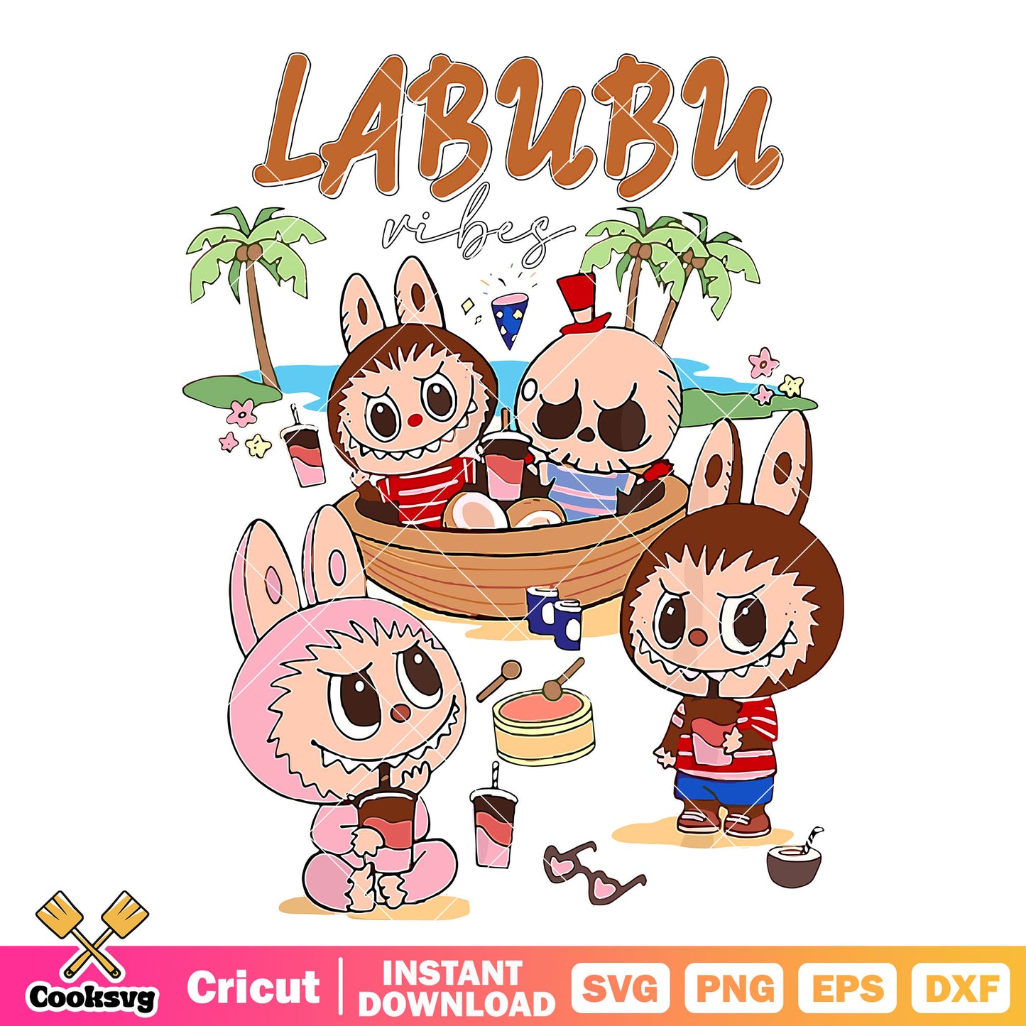 Labubu in the beach svg, labubu sea salt svg. labubu vibes svg