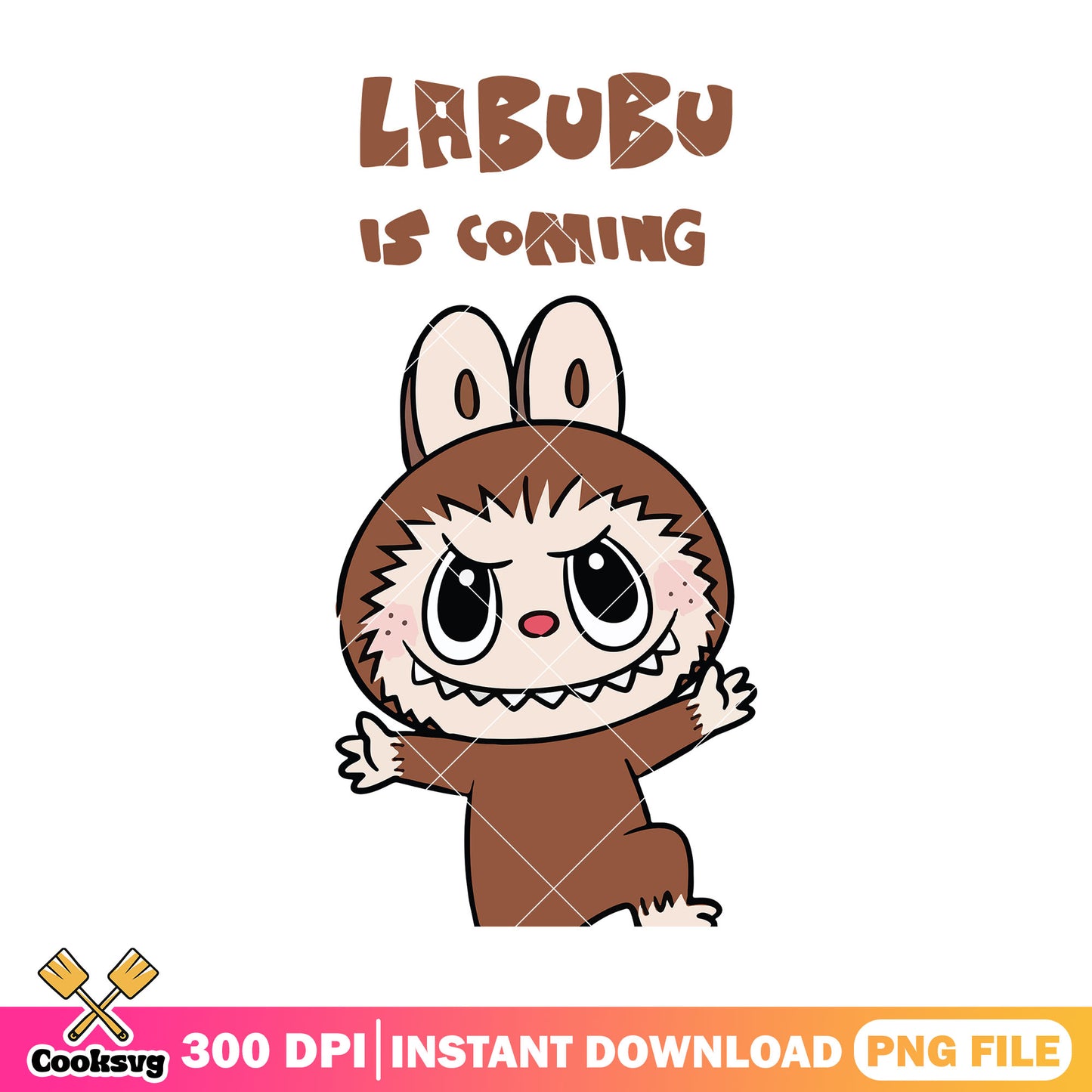 Labubu is coming illustration png, cute labubu png, labubu brown png