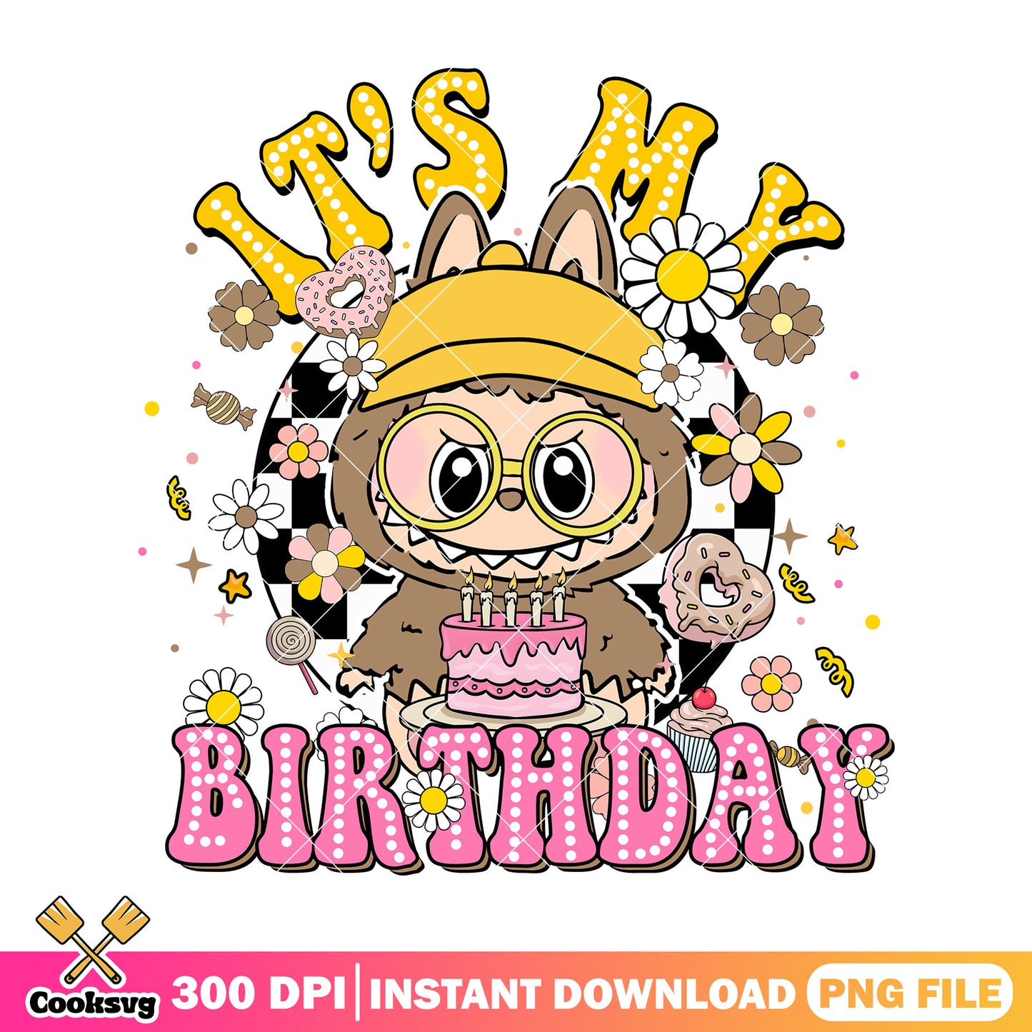 Labubu it_s my birthday png, labubu cartoon png, brown labubu png