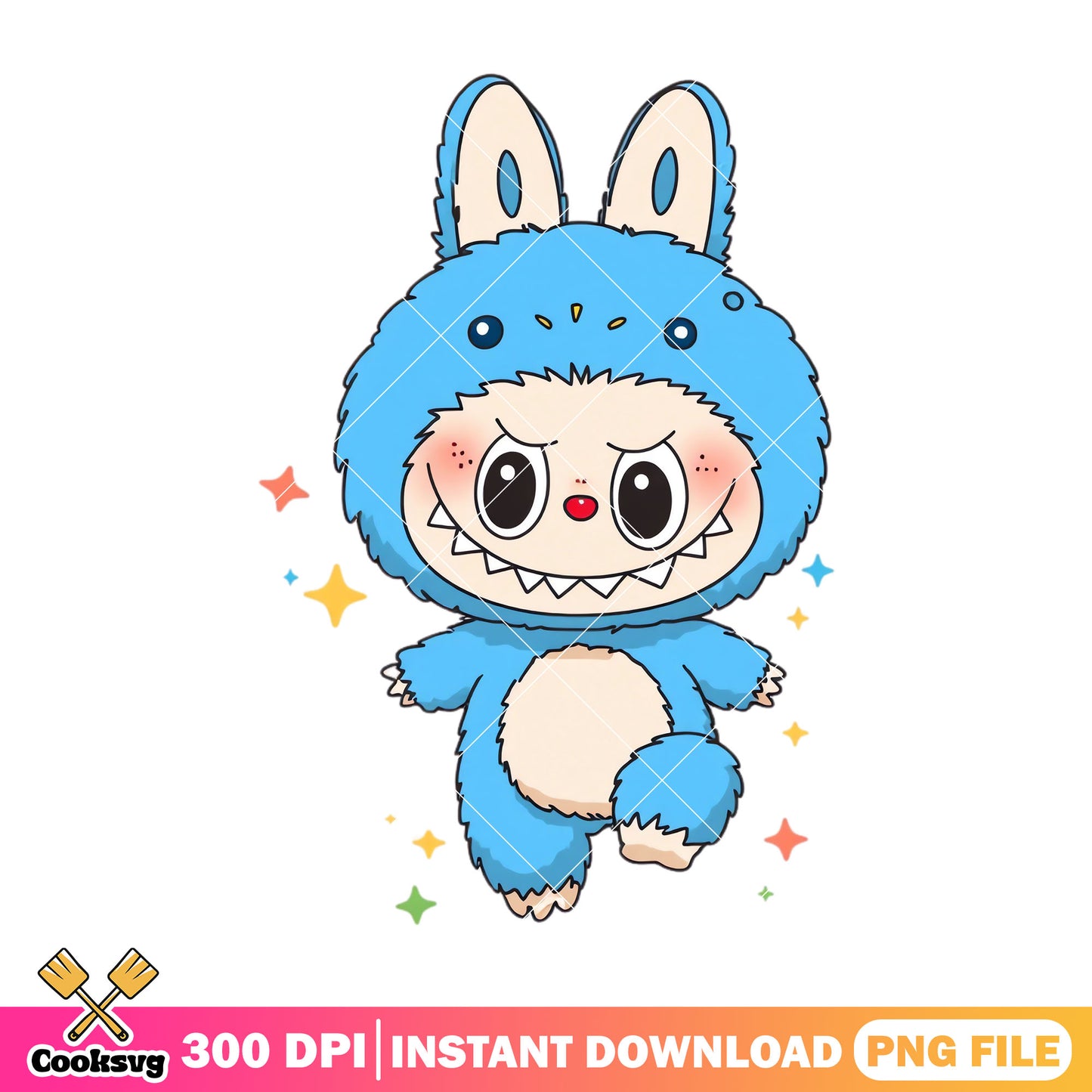 Labubu monster design png, labubu standing png, labubu blue png